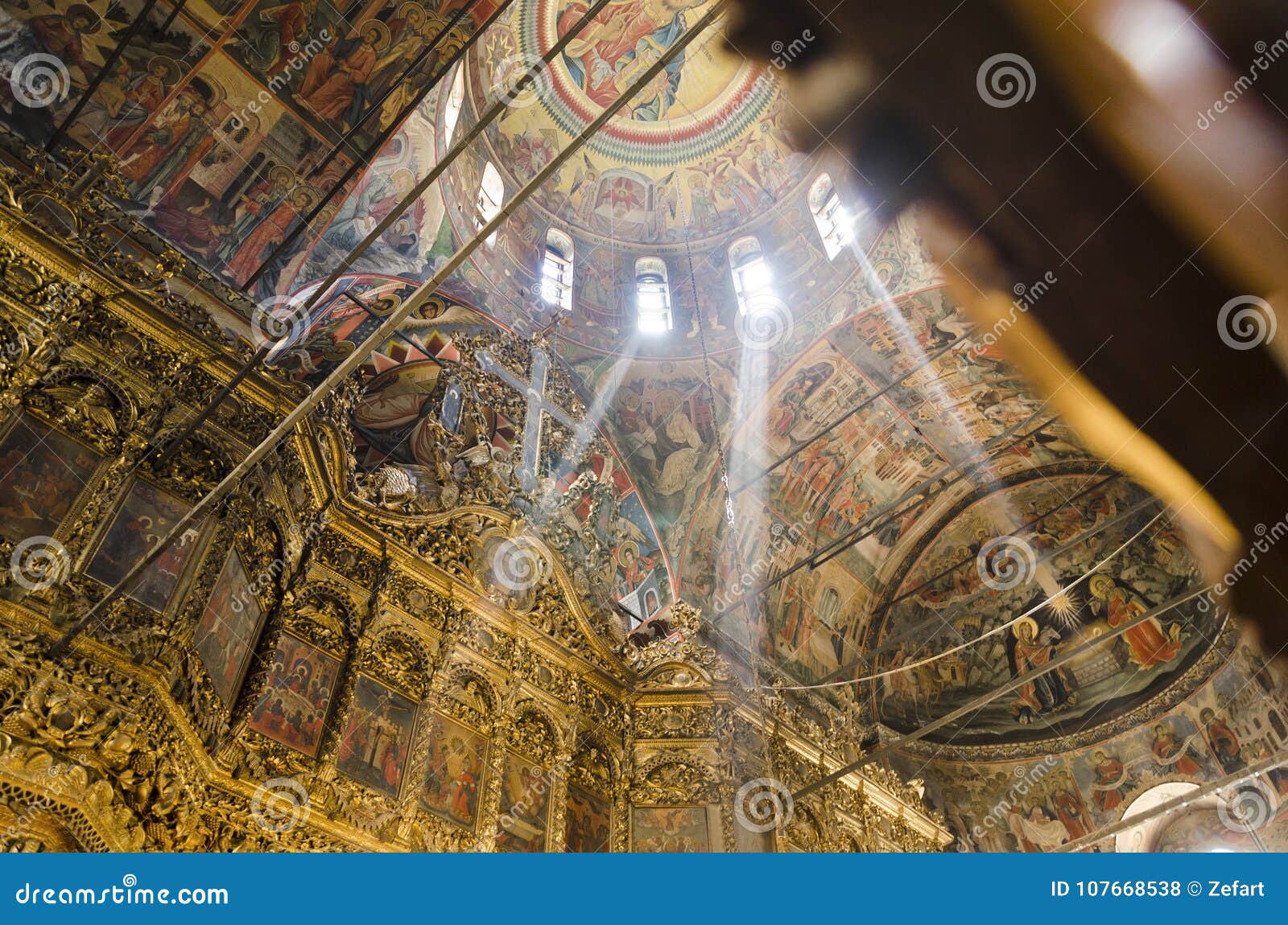 rila monastery church ceiling paintings interior, historical monastery in bulgaria