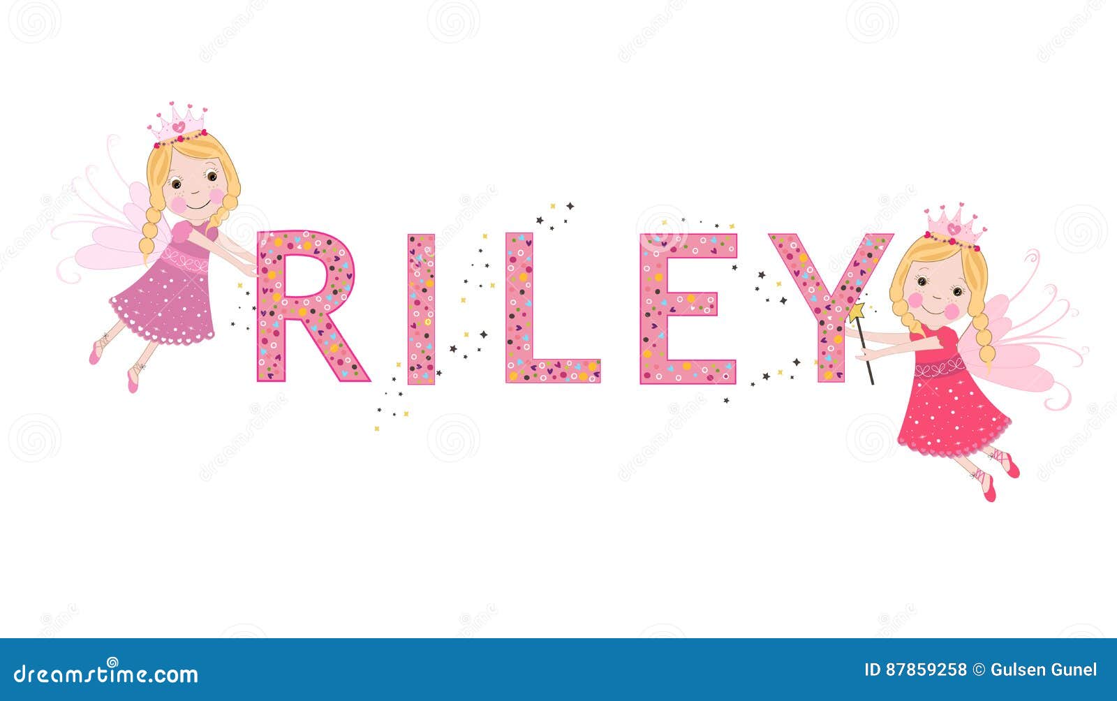 Riley Female Name with Cute Fairy Stock Vector - Illustration of title,  background: 87859258