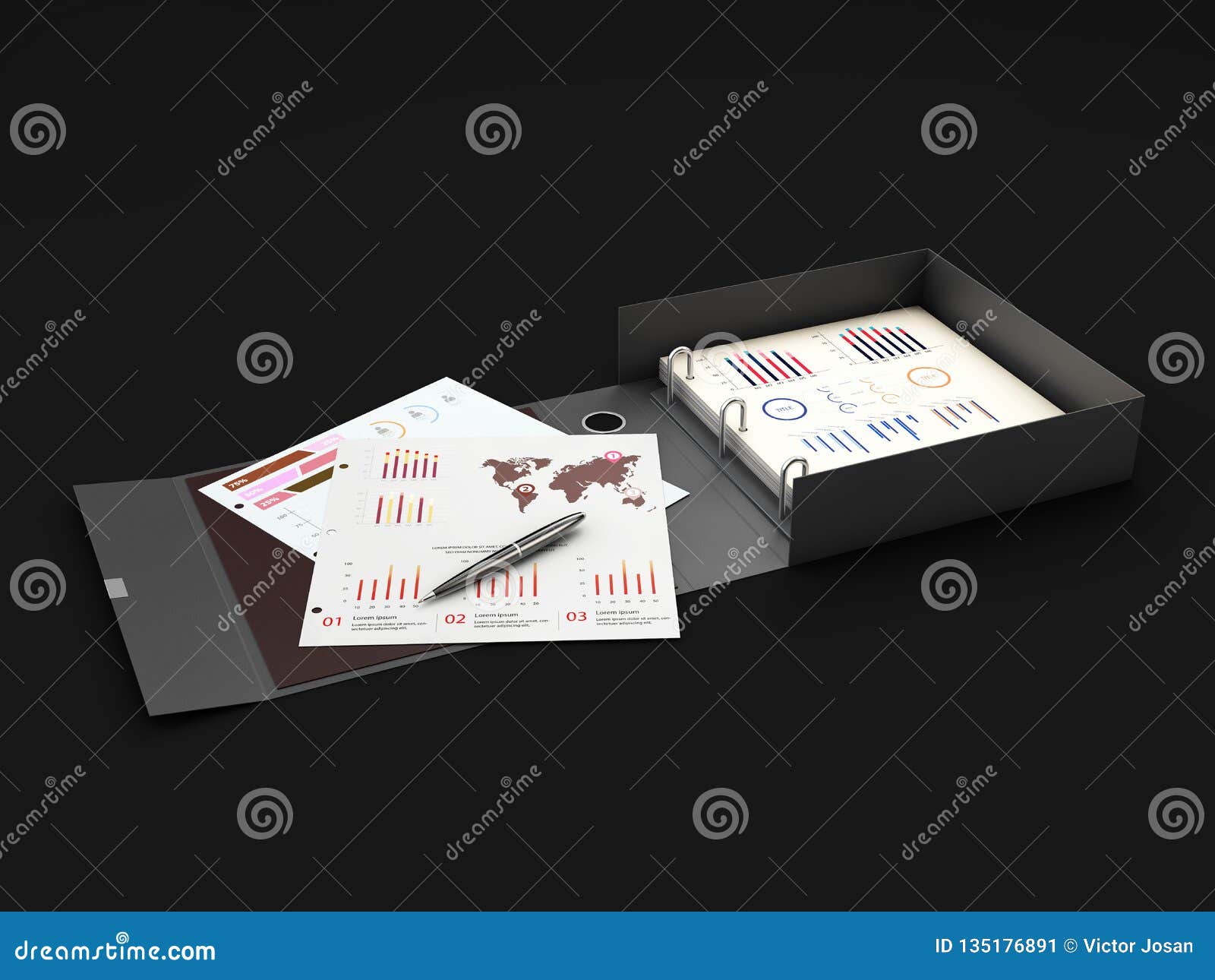 Download Ring Binder Folder With Charts, 3d Illustration. Office ...