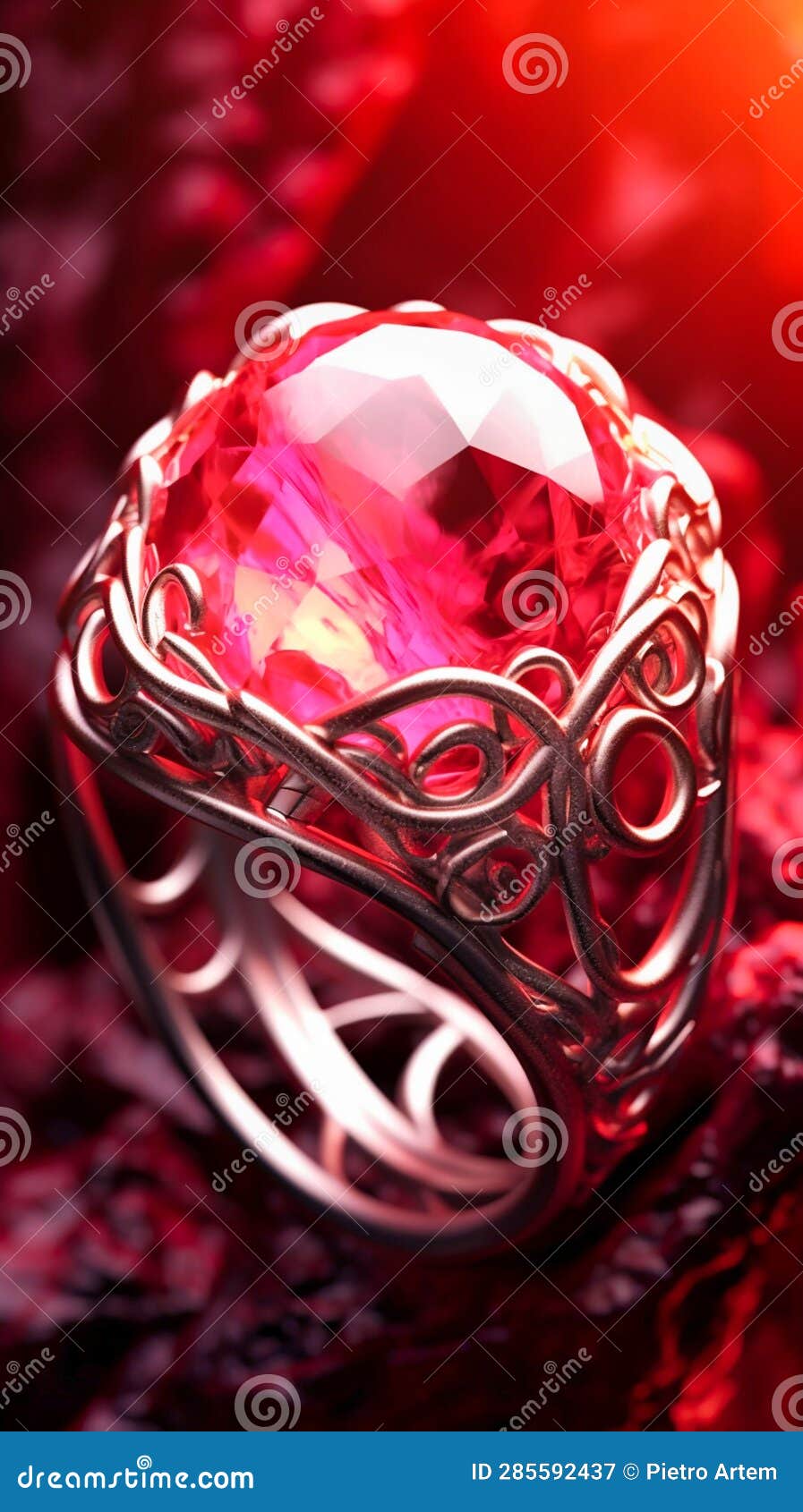Ring with a Bright Pink Stone Inside a Decorativ, Generative AI Stock ...