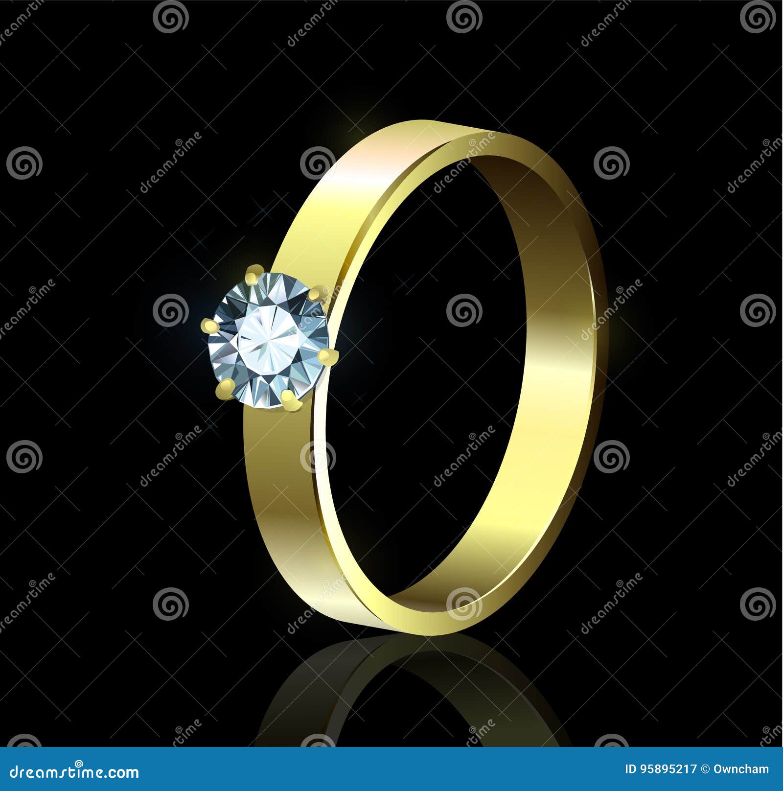 Ring with Diamond on Black Background Stock Vector Illustration of