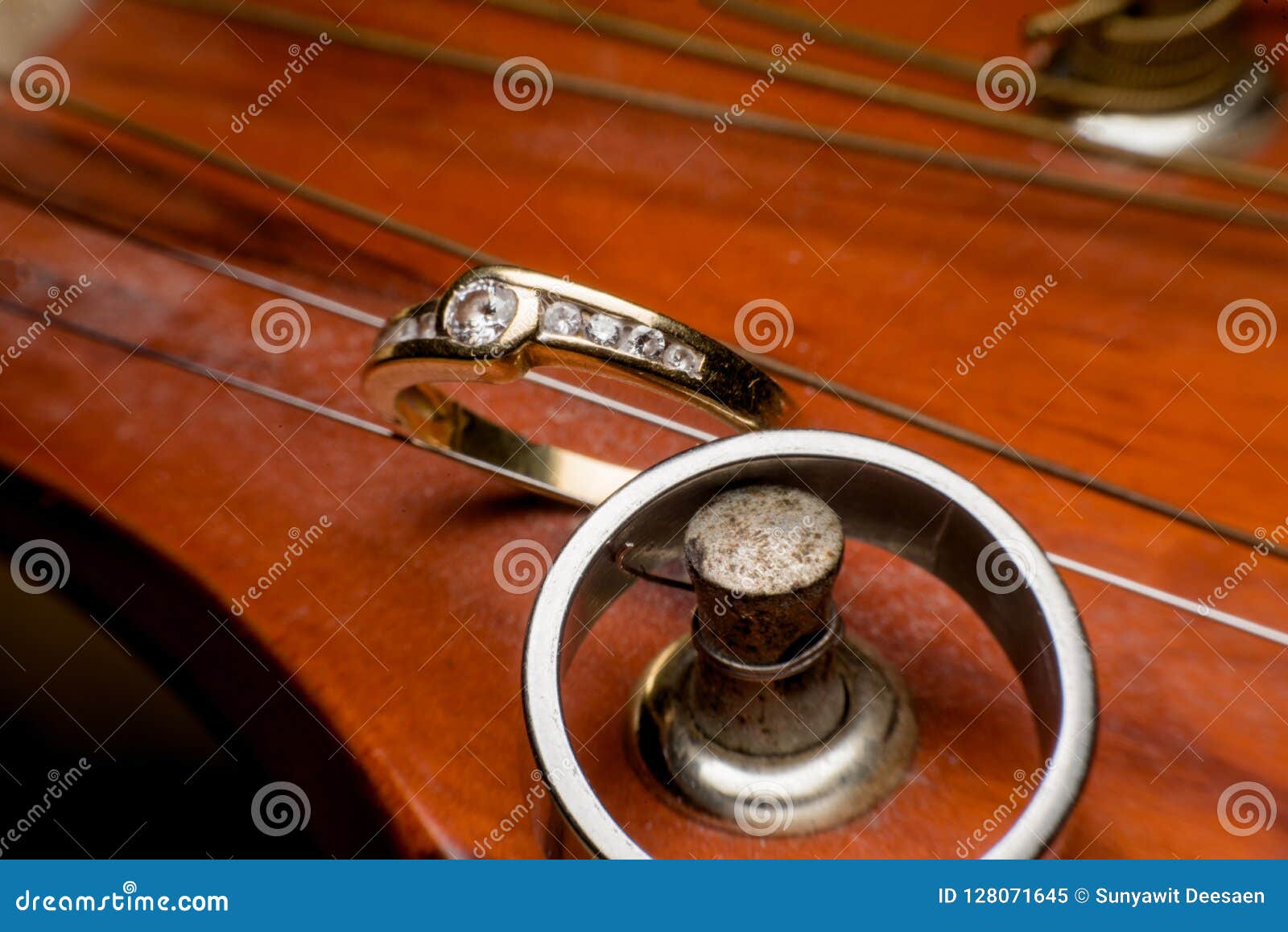 Ring and Guitar, Wedding Rings, Engagement Rings, Wedding Ceremo Stock