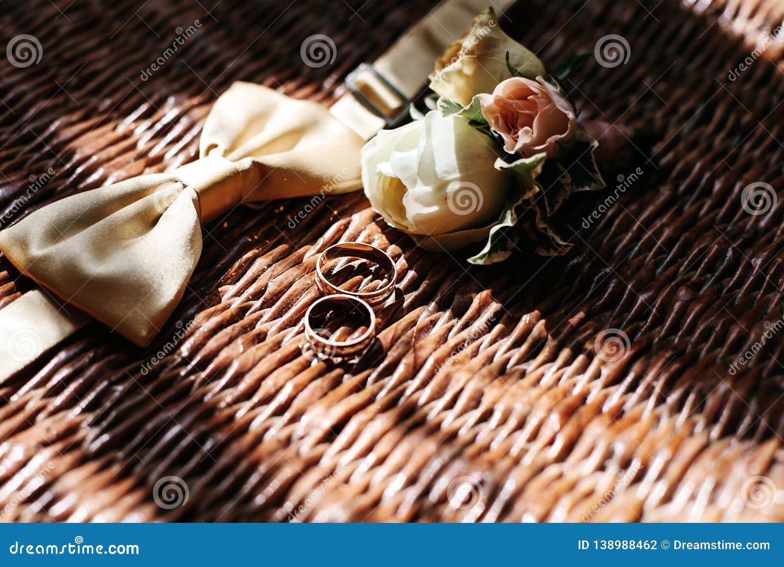 Rings on a wicker basket stock photo. Image of dress 138988462