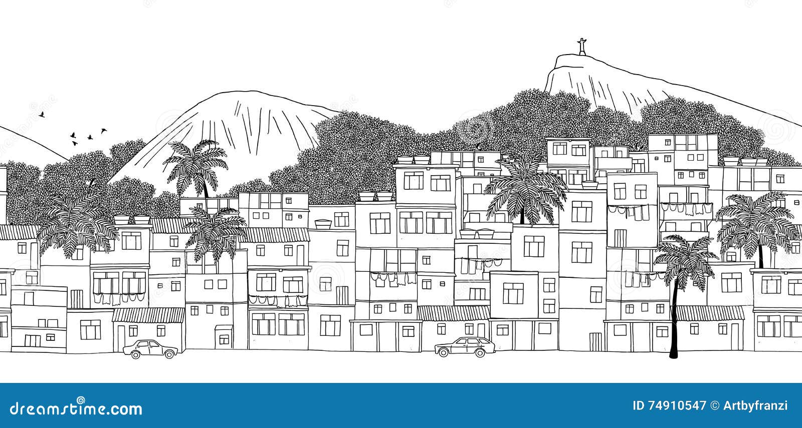 rio de janeiro, brazil - hand drawn black and white 