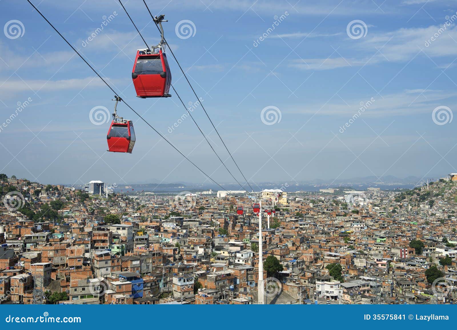 rio de janeiro favela with red cable cars
