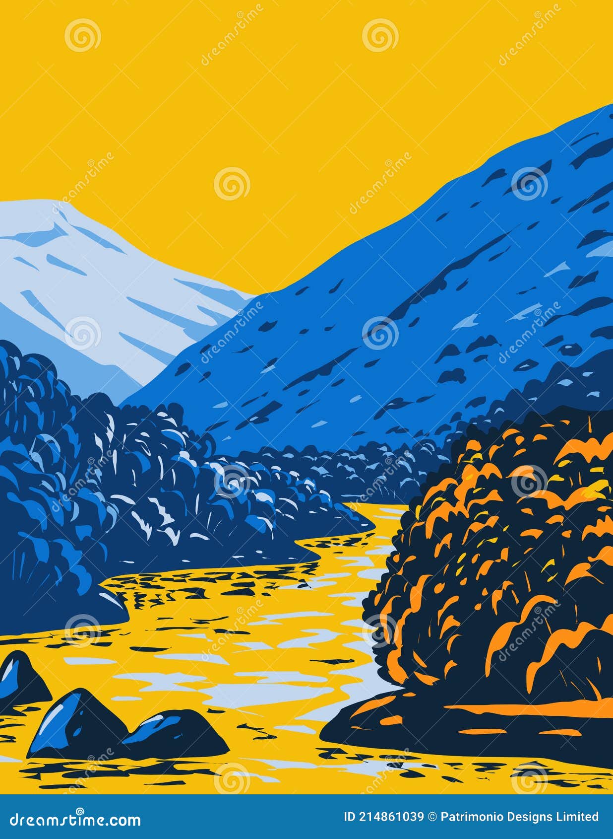 the rio grande del norte national monument in fall located in taos county new mexico wpa poster art