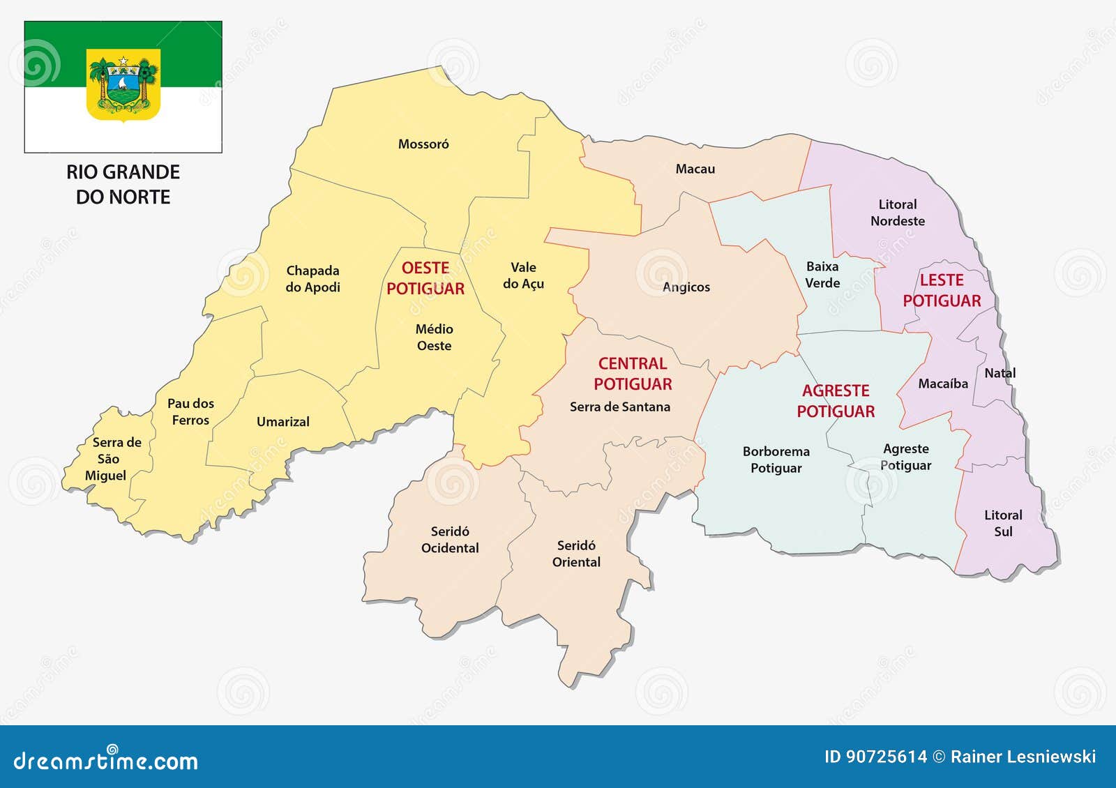 Rio Grande Do Norte Administrative And Political Map With Flag Stock Vector Illustration Of South Border