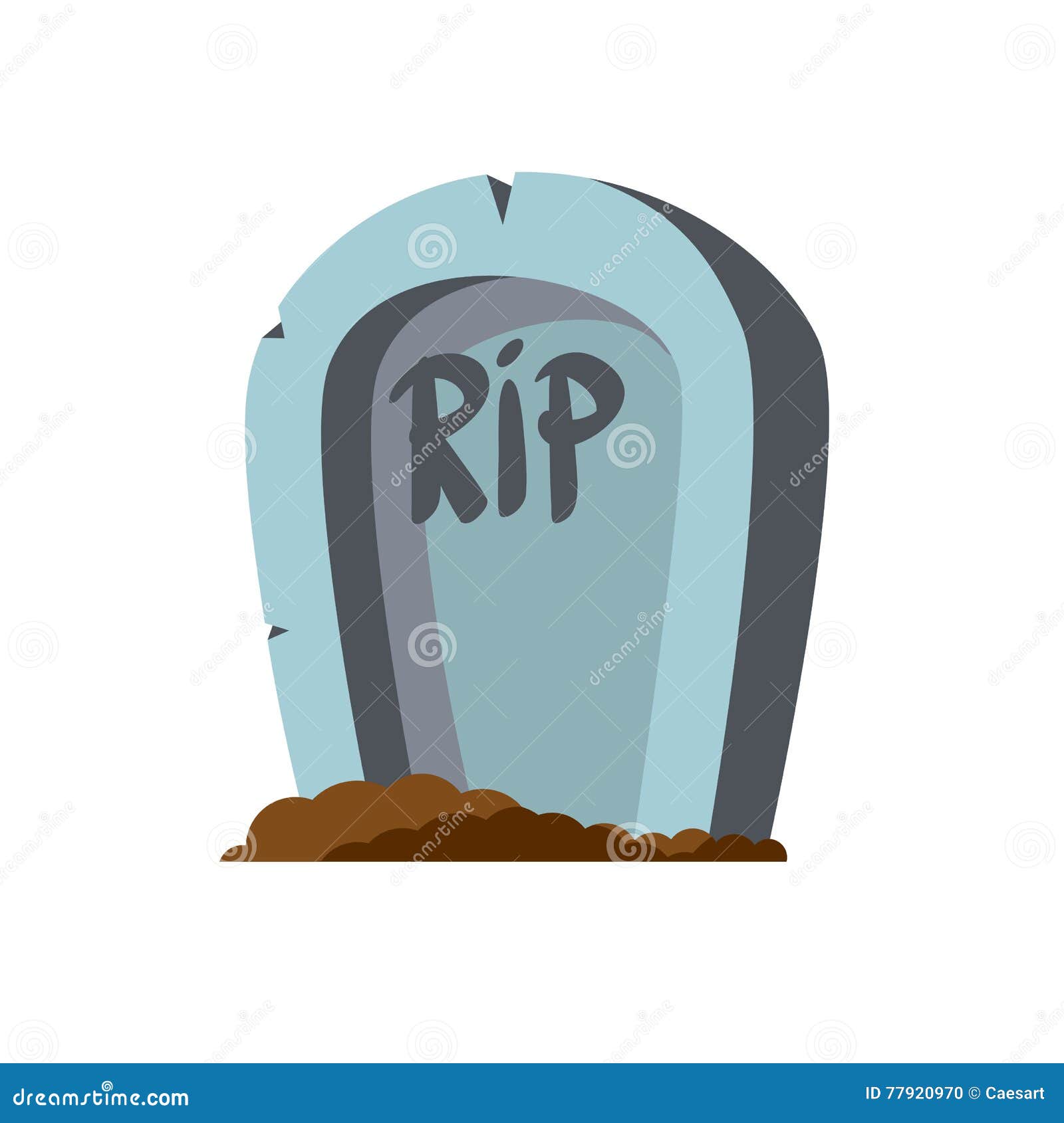 RIP. Cartoon Grave in Flat Style with Ground Isolated on White