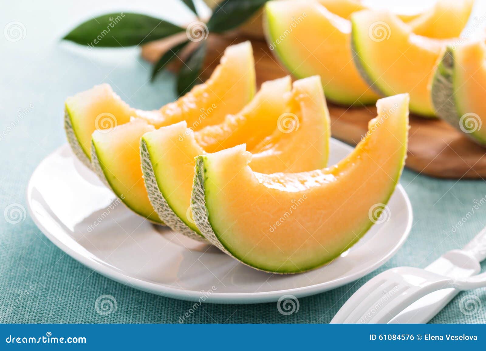 Ripe Cantaloupe Slices on a Plate Stock Photo Image of copy