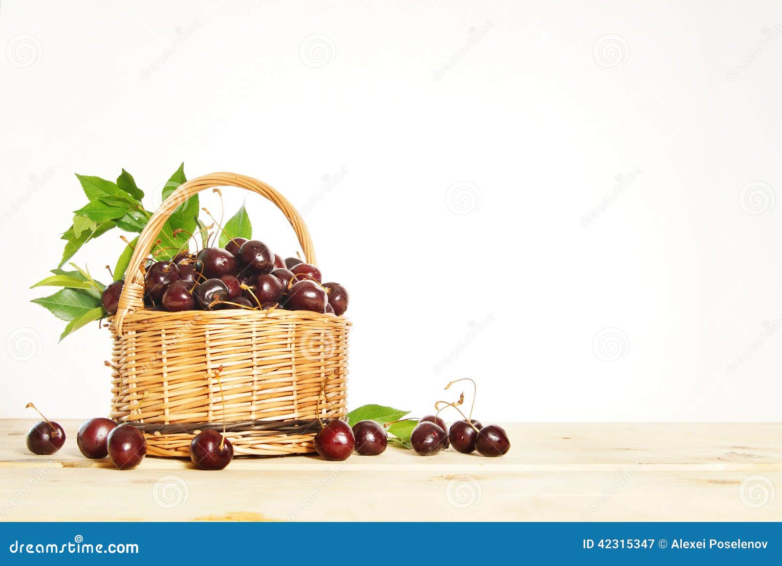 Ripe Cherry Berries in a Wicker Basket Stock Image Image of food