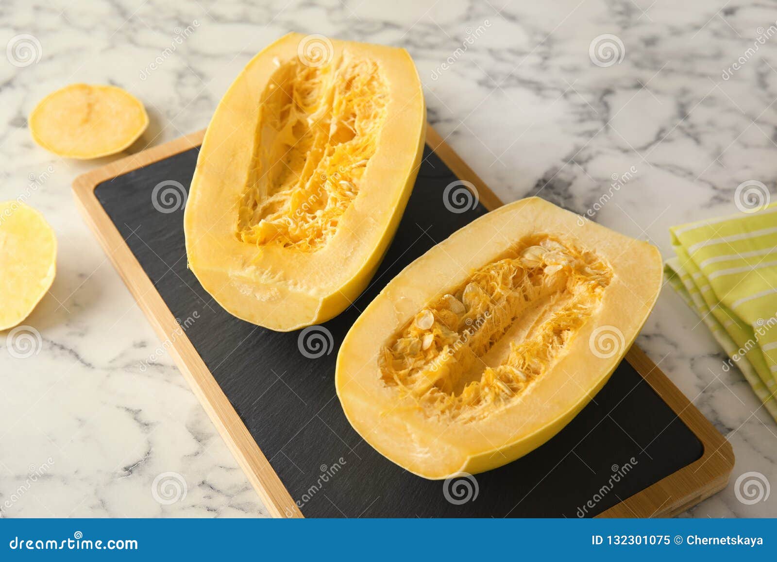Ripe cut spaghetti squash stock image. Image of marble 132301075
