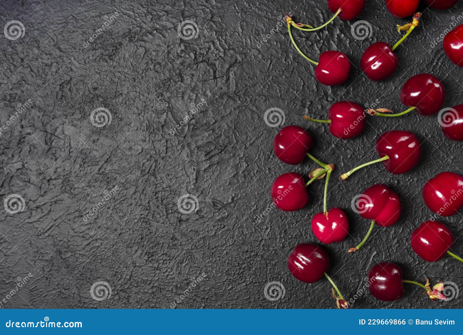 Ripe and Fresh Cherries on Black Background Stock Photo Image of diet