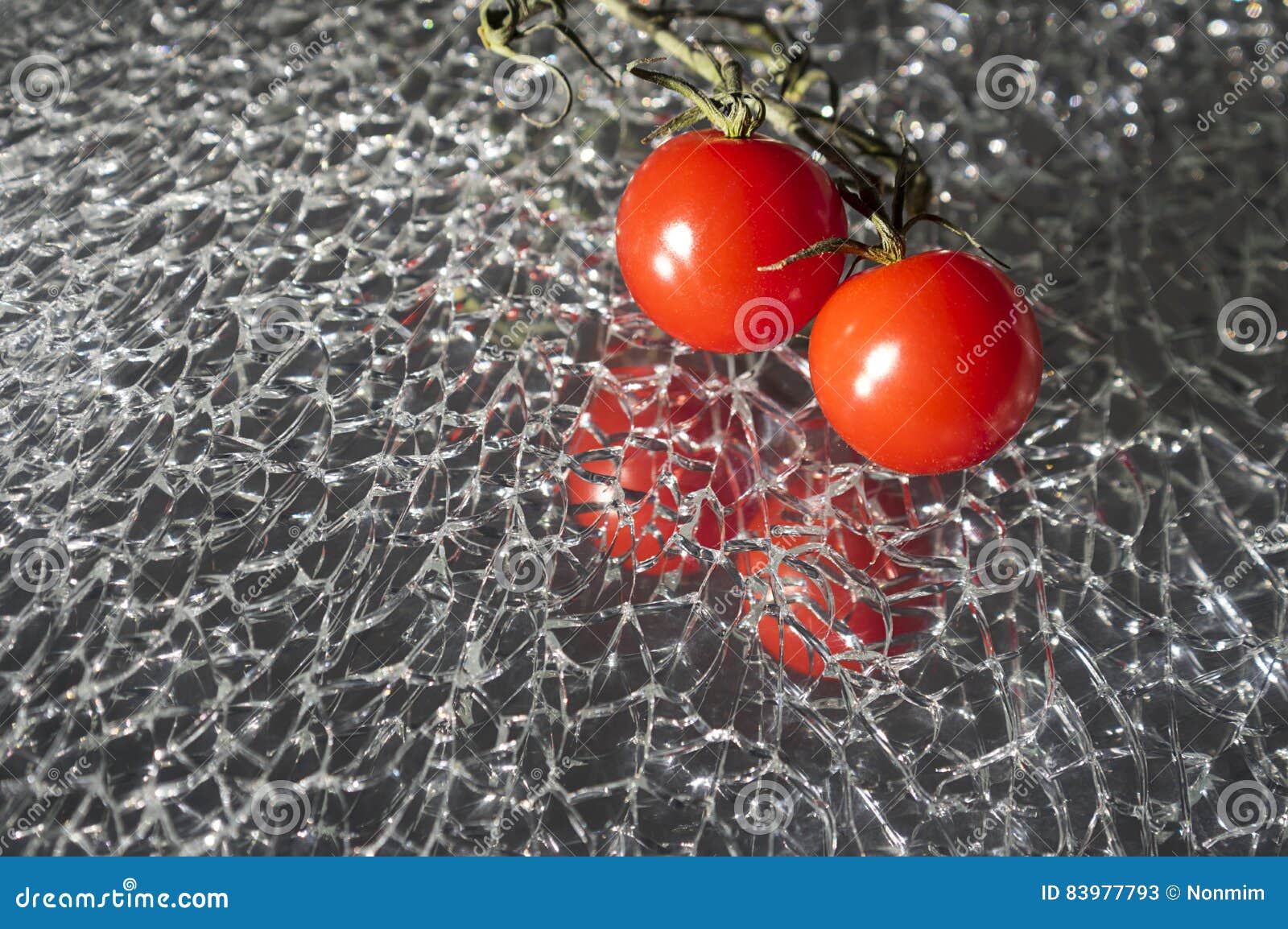 Ripe Fresh Cherry Tomatoes on Broken Mirror Glass Stock Image Image