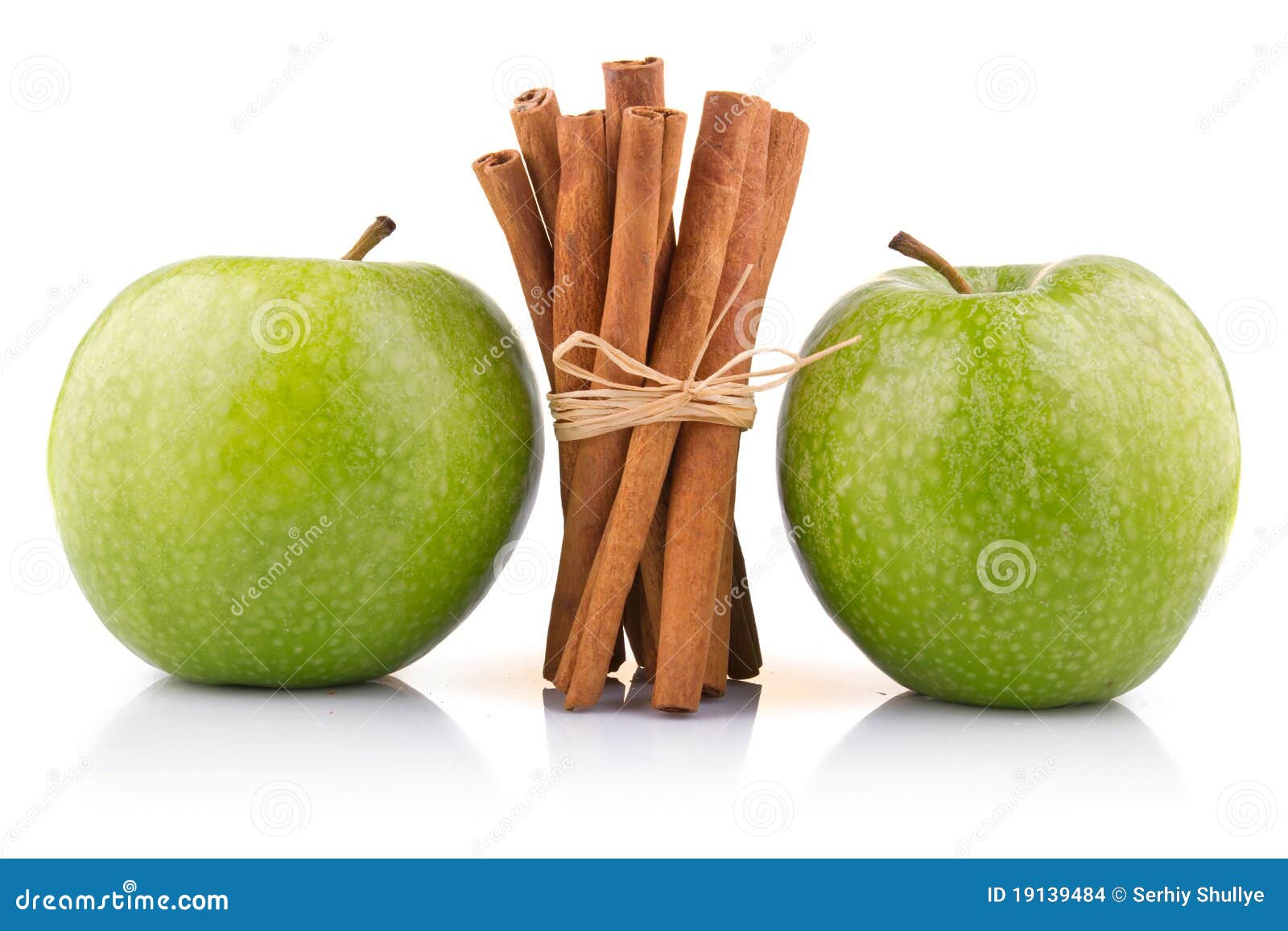 Ripe Green Apples with Cinnamon Sticks Isolated Stock Photo Image of