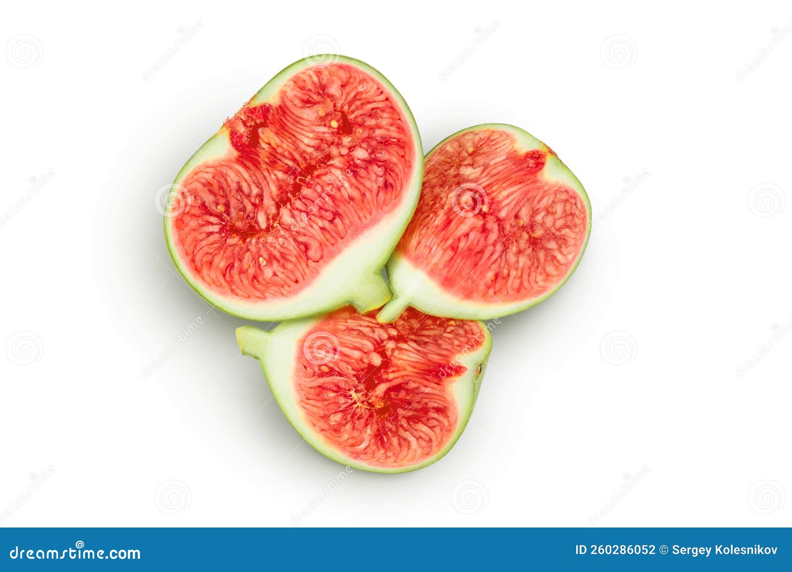 Ripe Green Fig Fruit Isolated on White Background with Full Depth of Field. Top View. Flat Lay