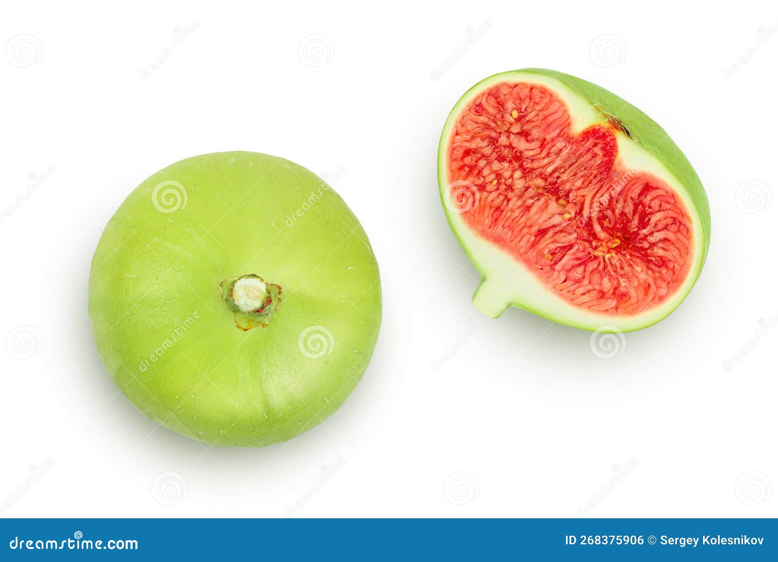 Ripe Green Fig Fruit Isolated on White Background with Full Depth of Field. Top View. Flat Lay