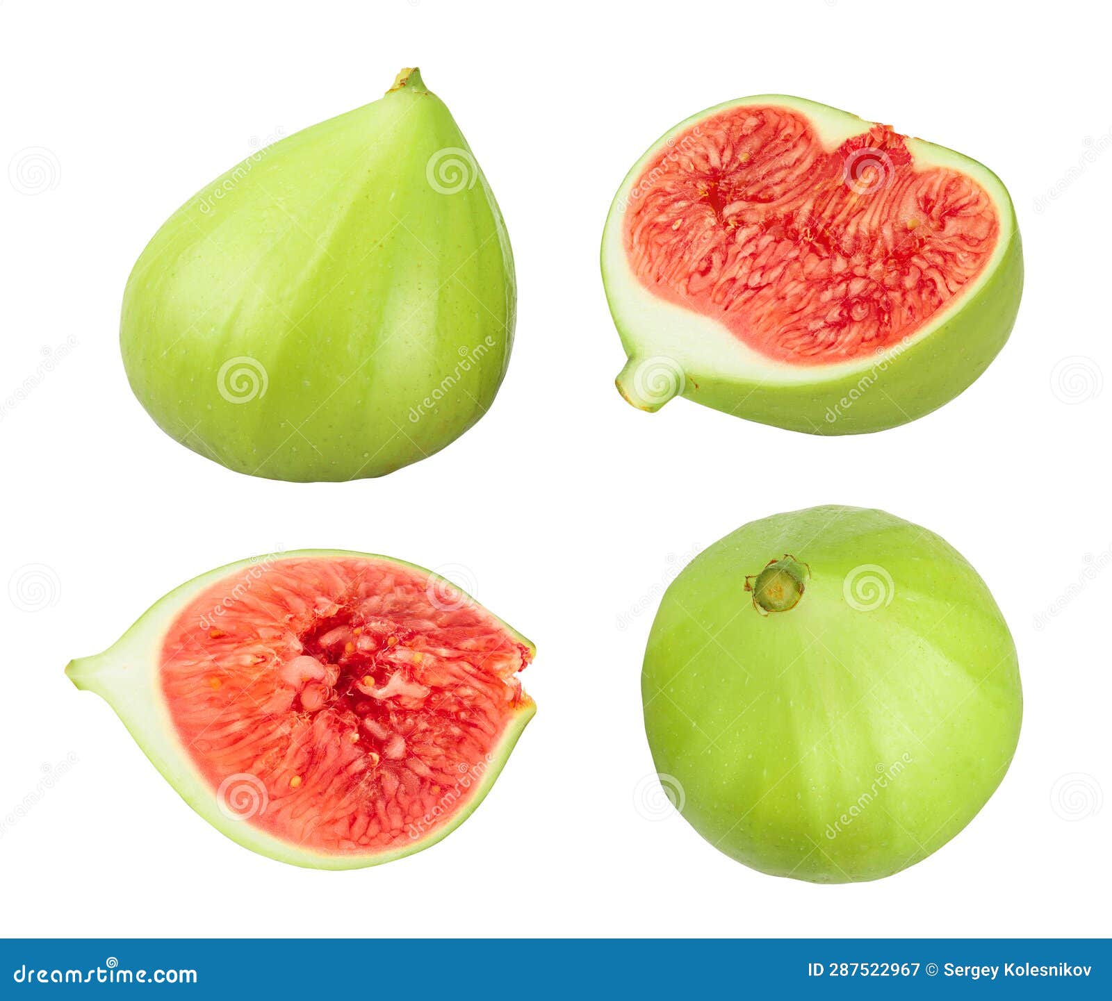Ripe Green Fig Fruit Isolated on White Background with Full Depth of
