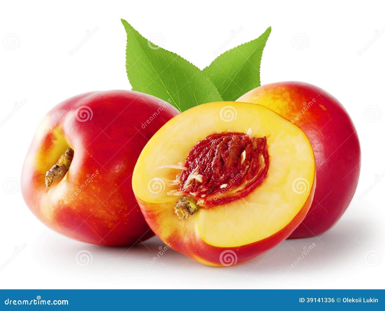 Ripe Juicy Nectarine with Leaves Stock Photo Image of objects, food