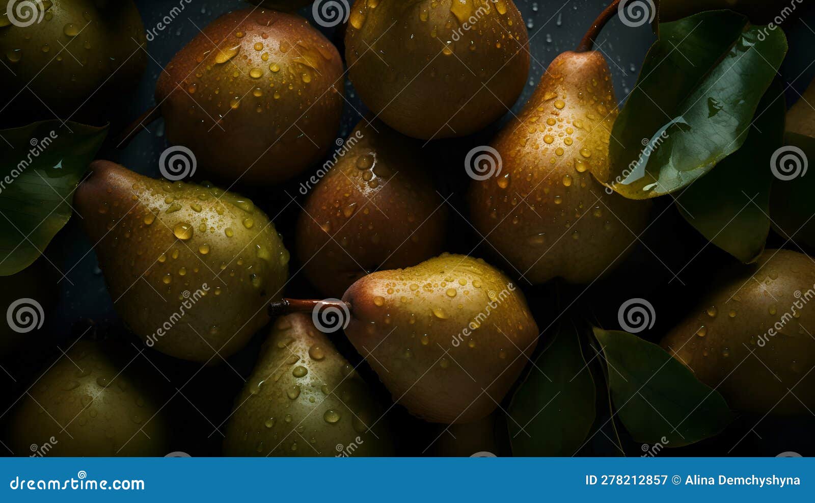 Ripe Juicy Pears with Water Drops, Generative AI 3 Stock Illustration