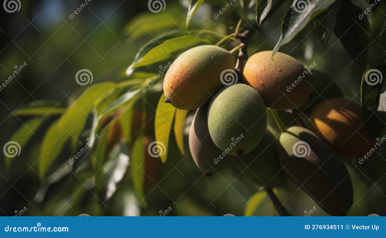 Ripe Mango Tropical Fruit Hanging on Tree. Generative AI Stock