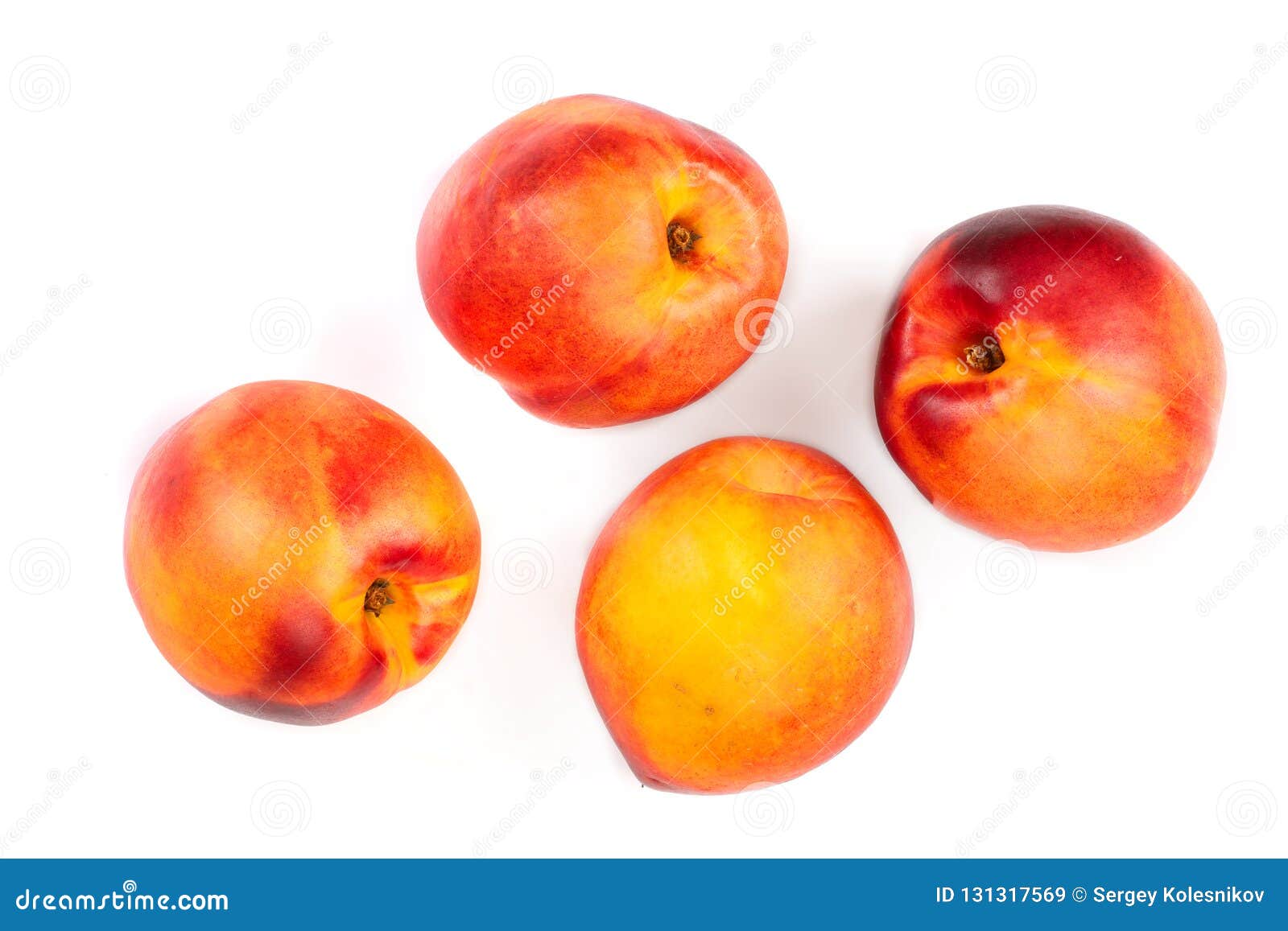 Ripe Nectarine with Leaves Isolated on White Background. Top View Stock
