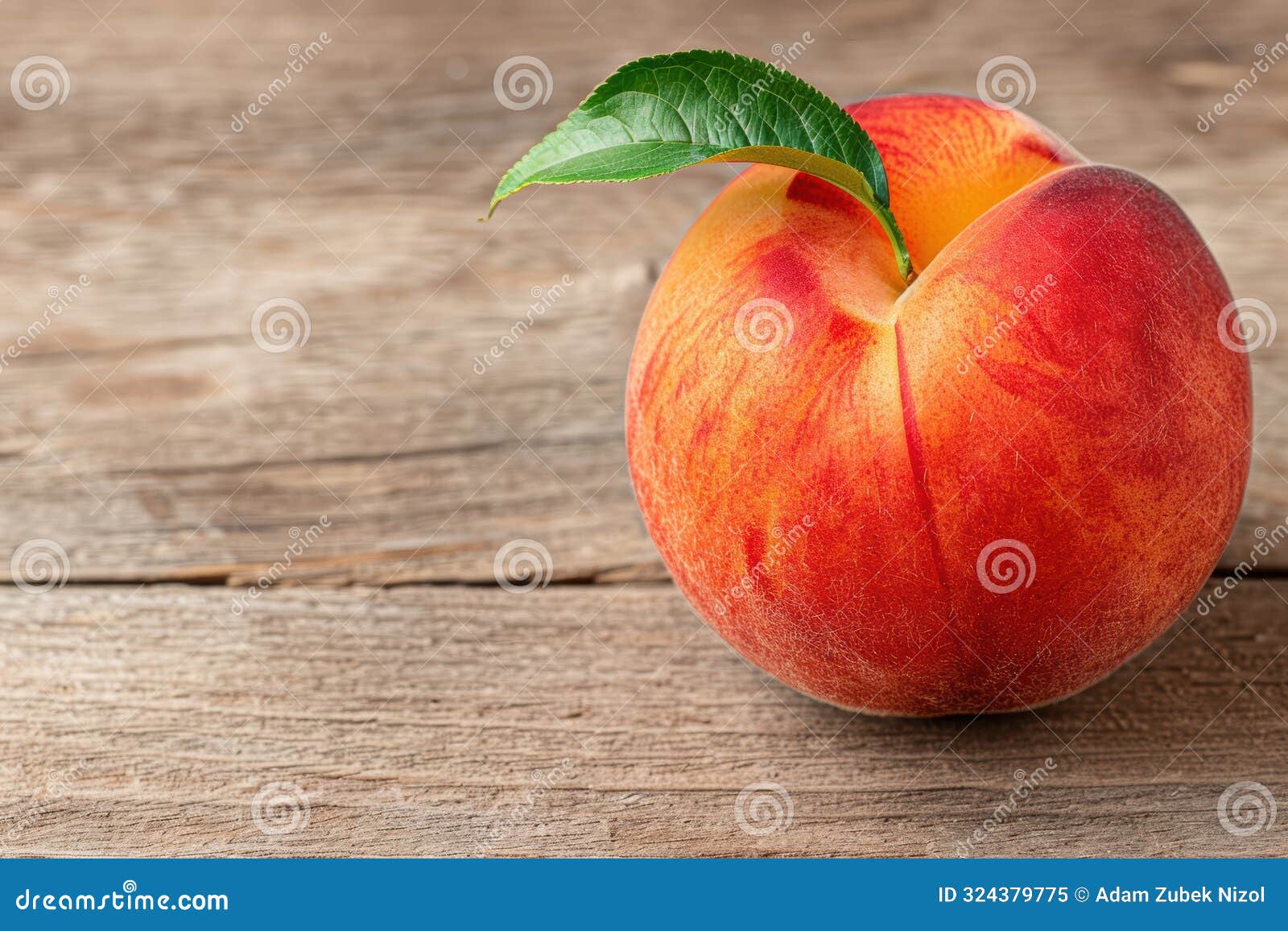 ripe peach on wooden table