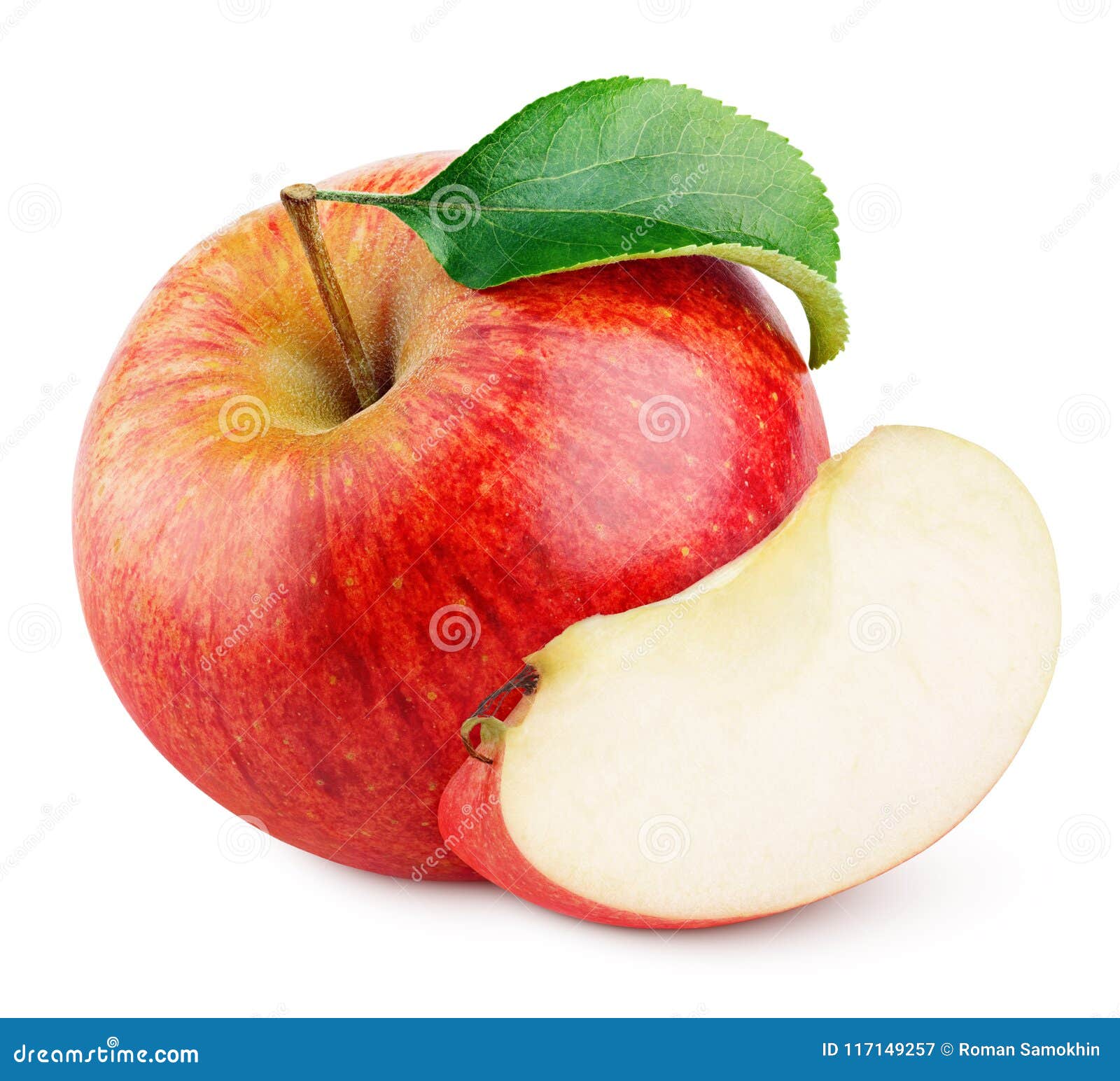 Red Apple Fruit with Slice and Green Leaf Isolated on White Stock Image -  Image of chopped, objects: 117149257