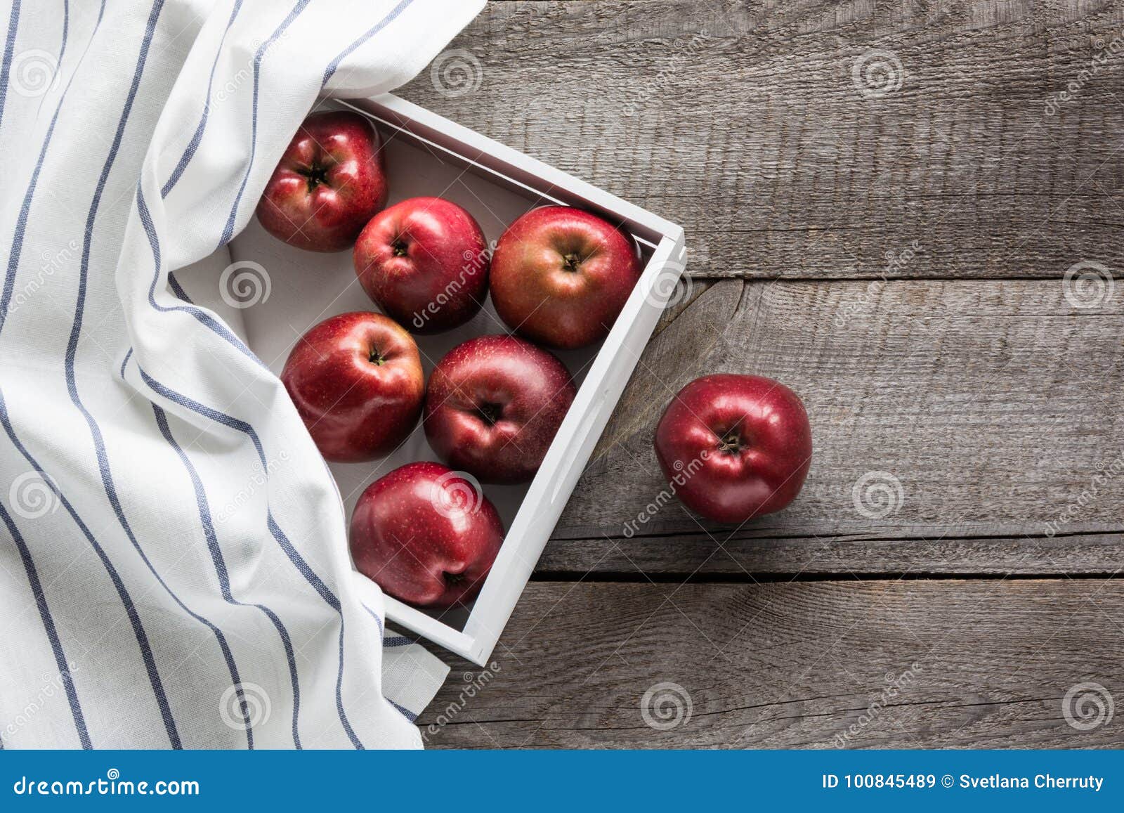 Download Ripe Red Apples In Birch Tray On Board With Red Checkered Napkin Around And Copy Space For Your ...