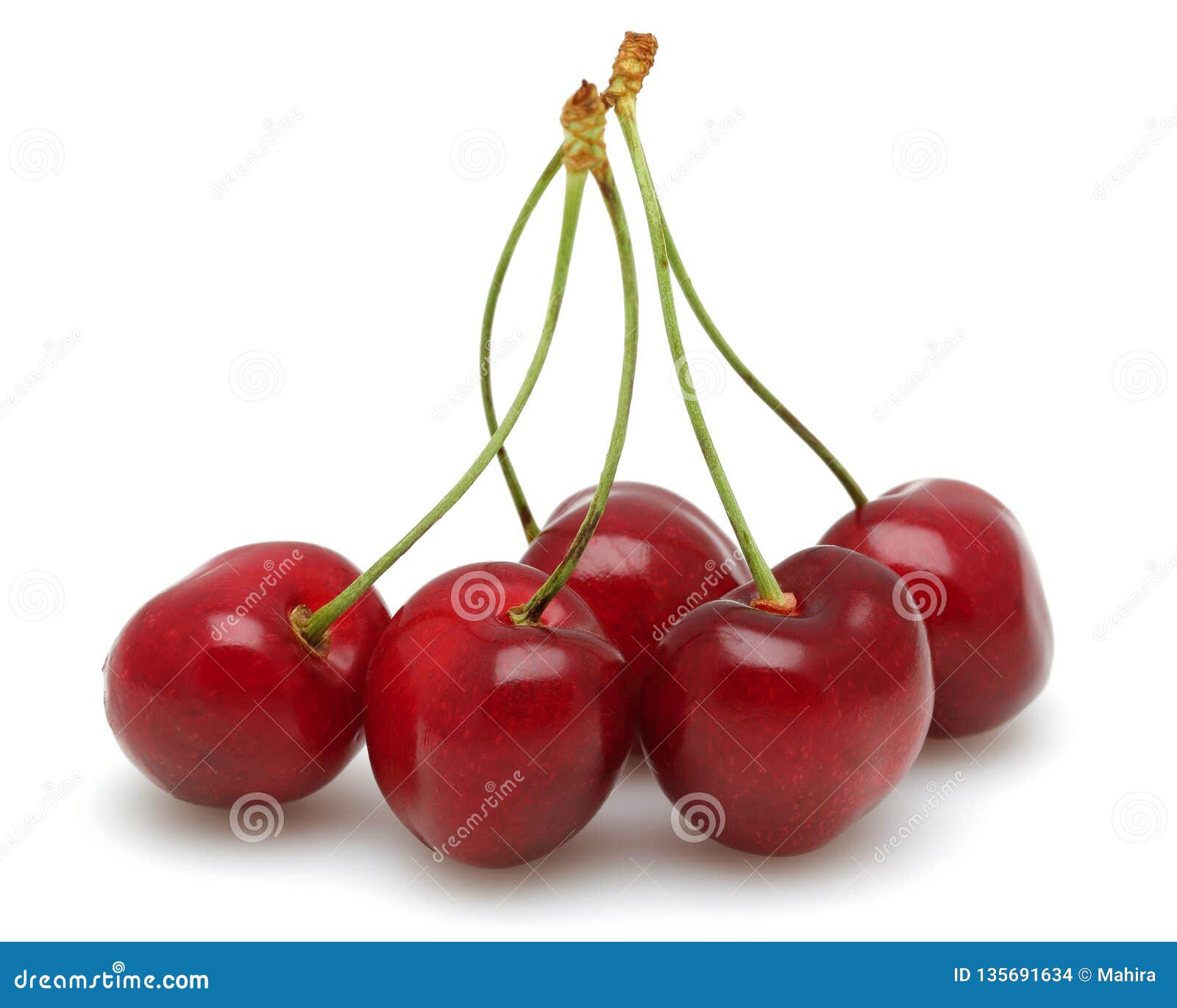 Ripe Red Cherries with Stalks on White Background Stock Photo - Image ...