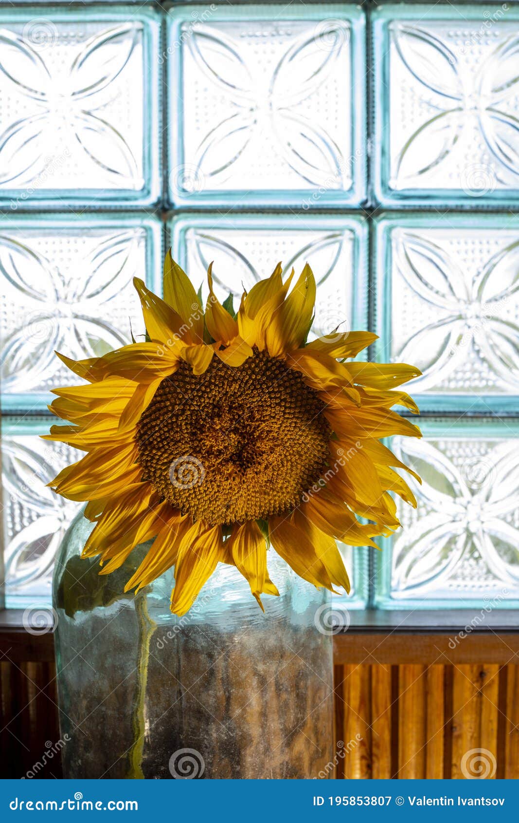 Sunflower And Glass Jar Of Oil On Background Stock Image