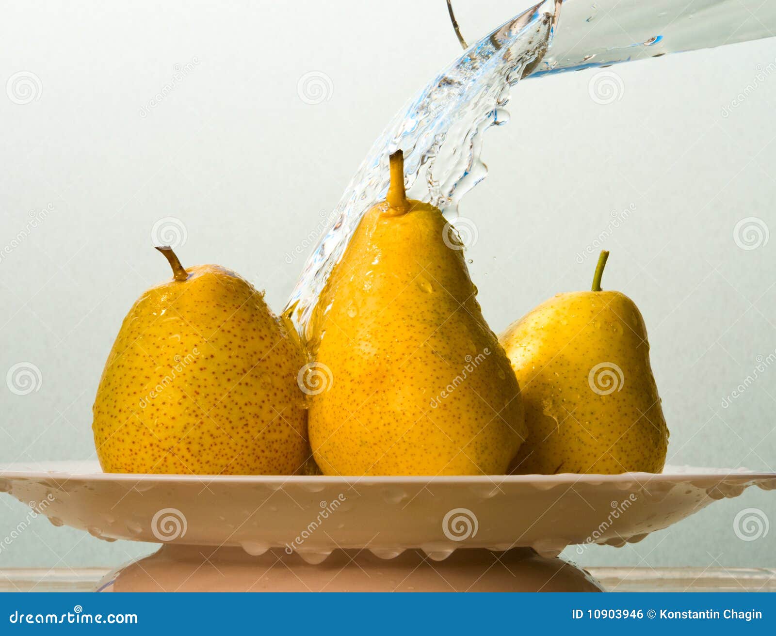 Ripe Yellow Pears and Pouring Water Stock Photo Image of glass