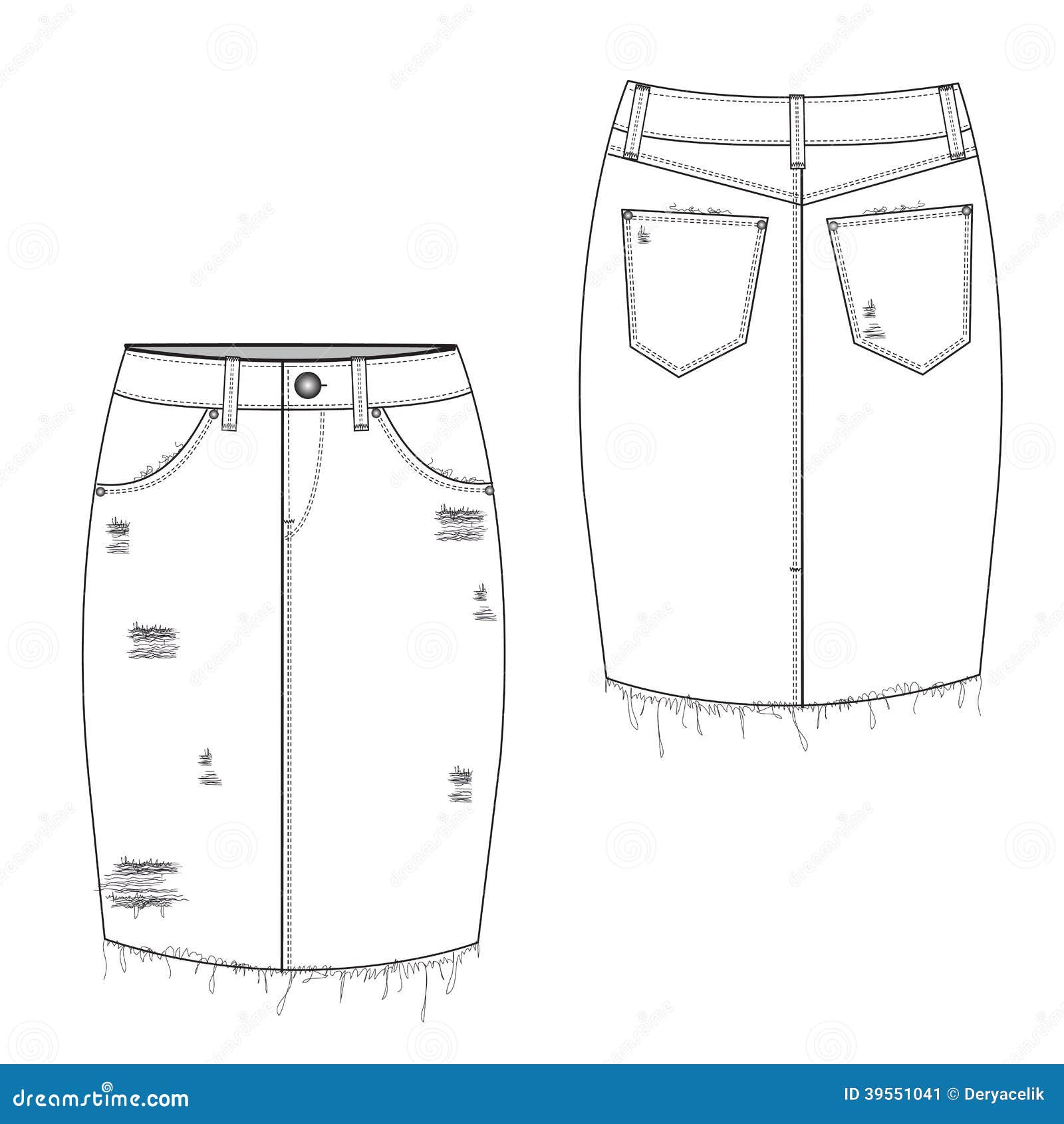 Ripped Midi Jean Skirt stock vector. Illustration of business - 39551041