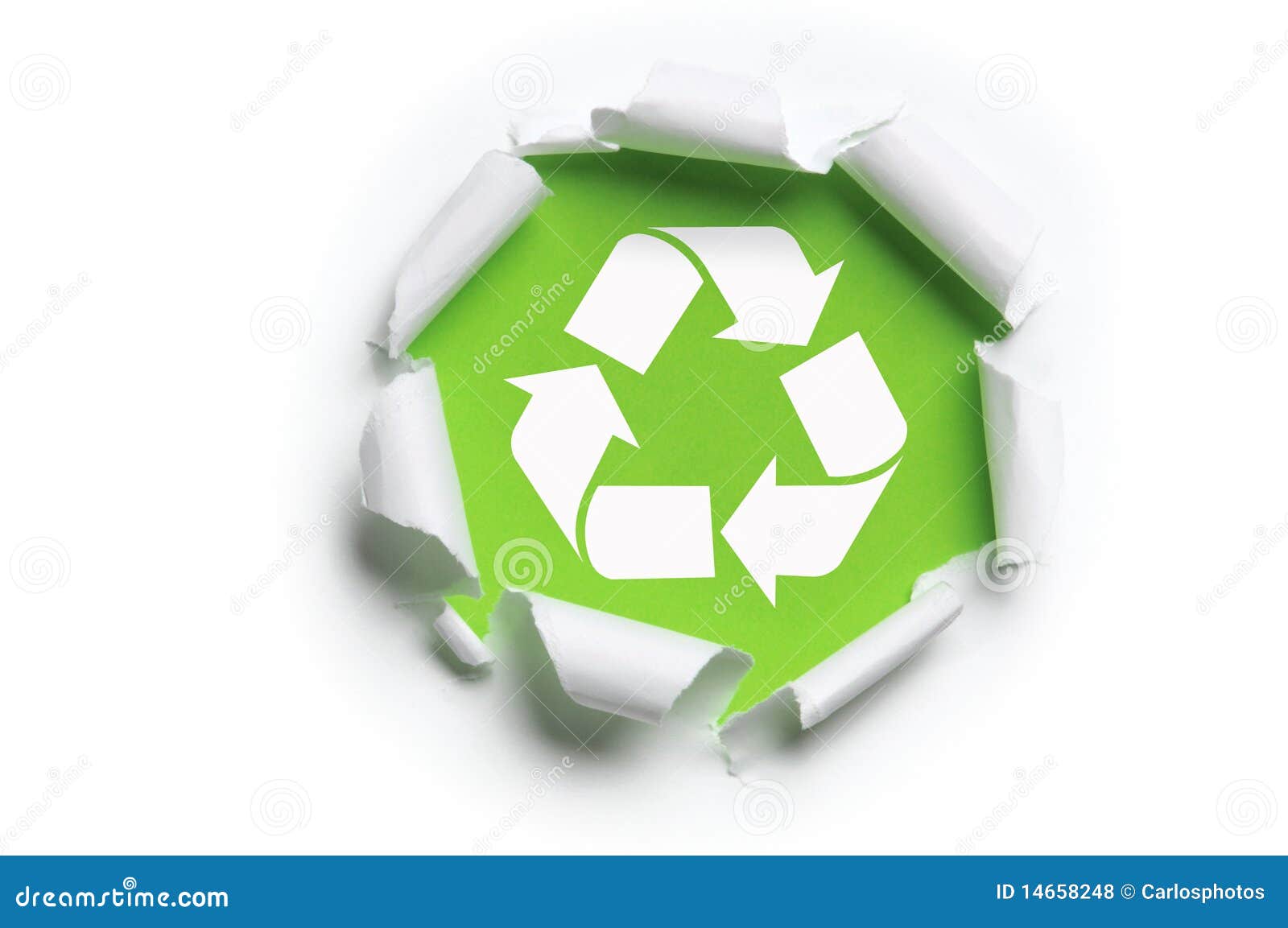 ripped paper with recycle logo