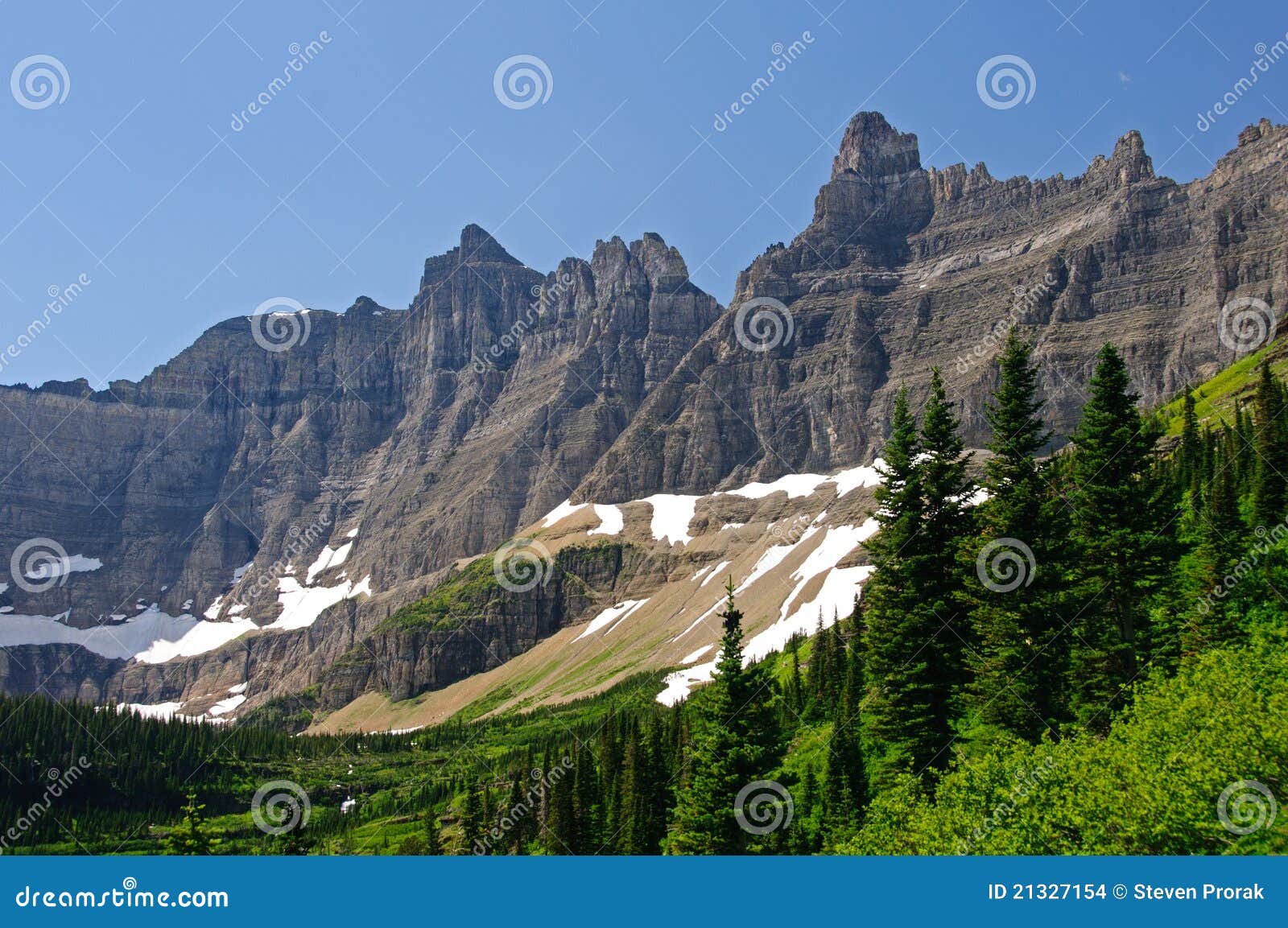 Riscos de la montaña del oeste. Iceberg Ridge en parque nacional de glaciar en Montana