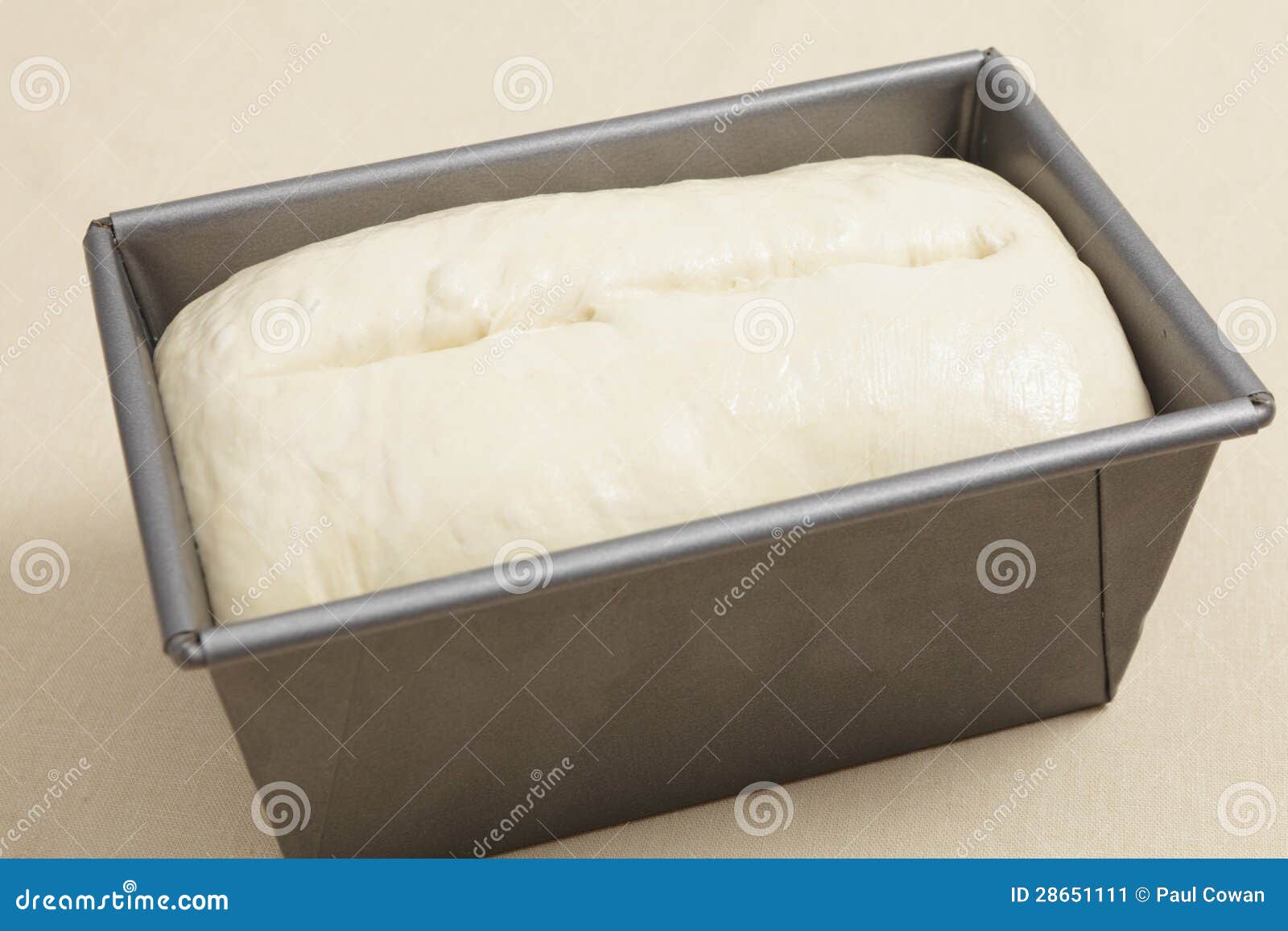 Risen bread dough in a tin stock image. Image of closeup 28651111