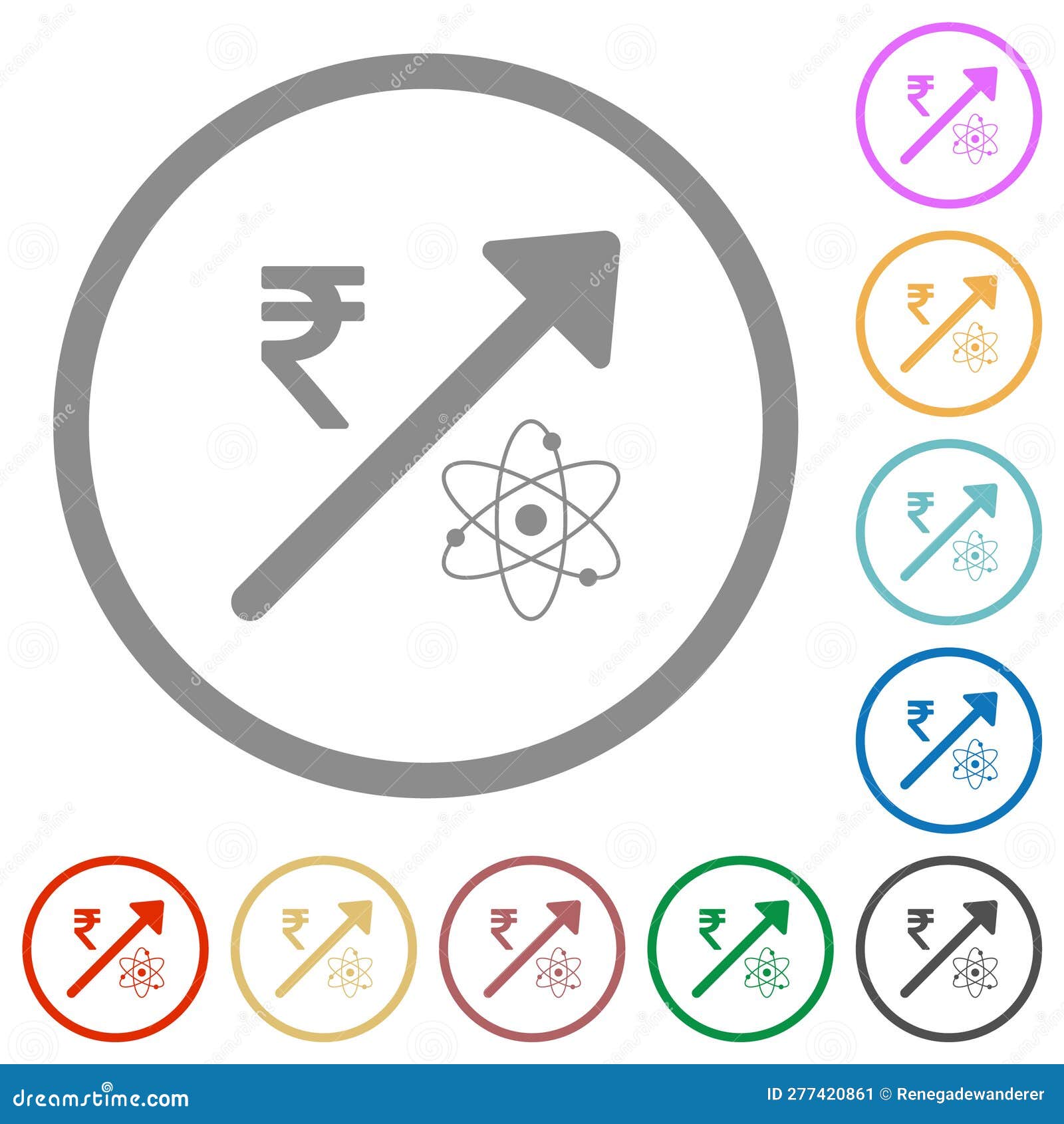rising atomic energy indian rupee prices flat icons with outlines