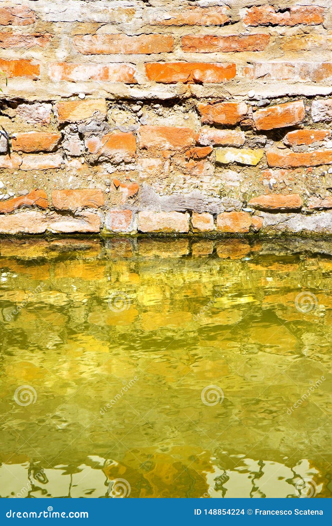 Rising Damp on a Brick Wall in a Channel Full of Water Stock Photo