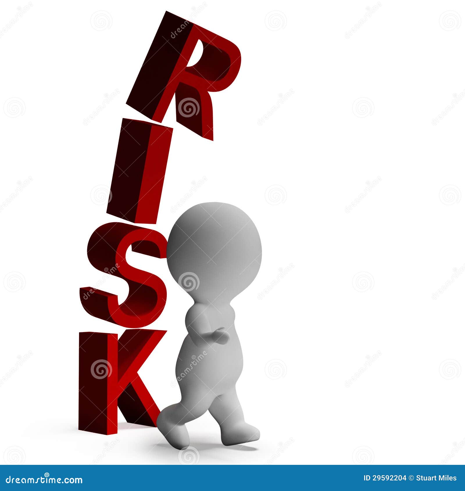 risk and 3d character showing peril and caution