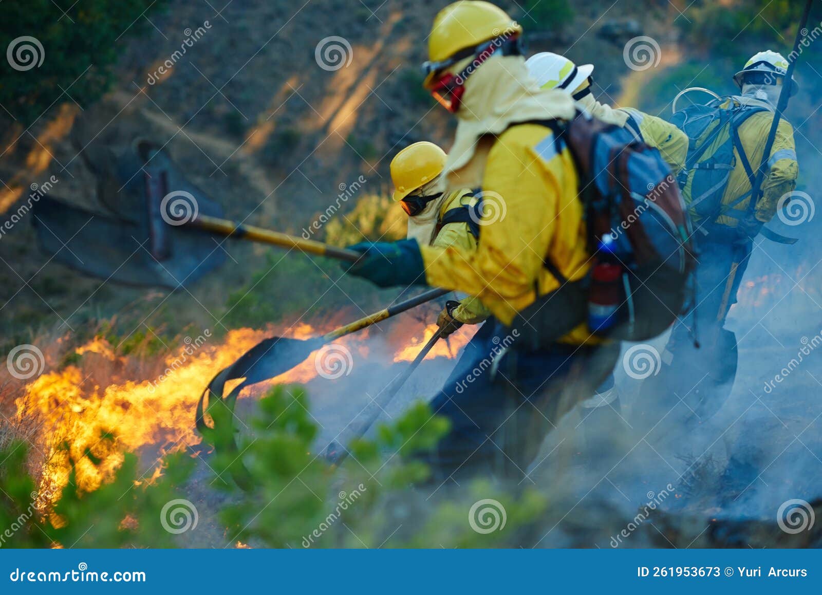 Risk is an Everyday Part of Their Job. Fire Fighters Combating a Wild Fire. Stock Image Image
