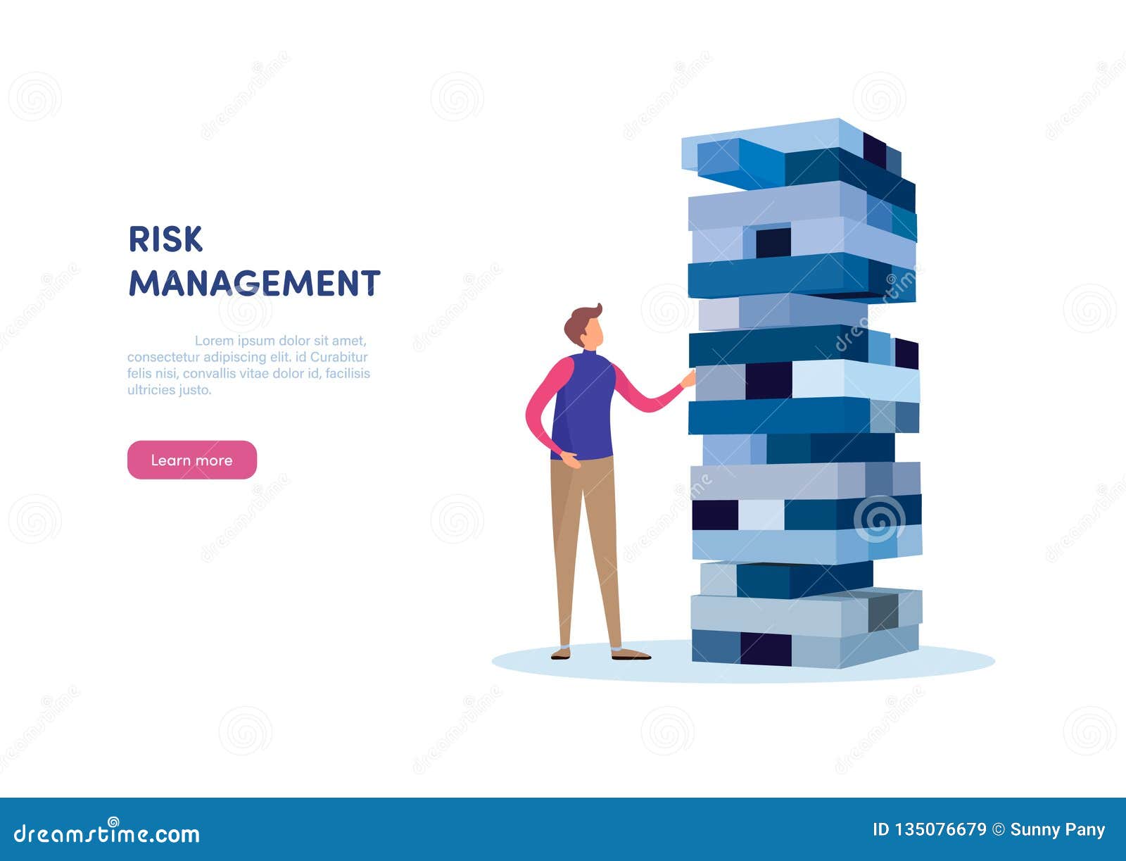 Risk Management. Businessman Gambling Placing Block Stack on a Tower