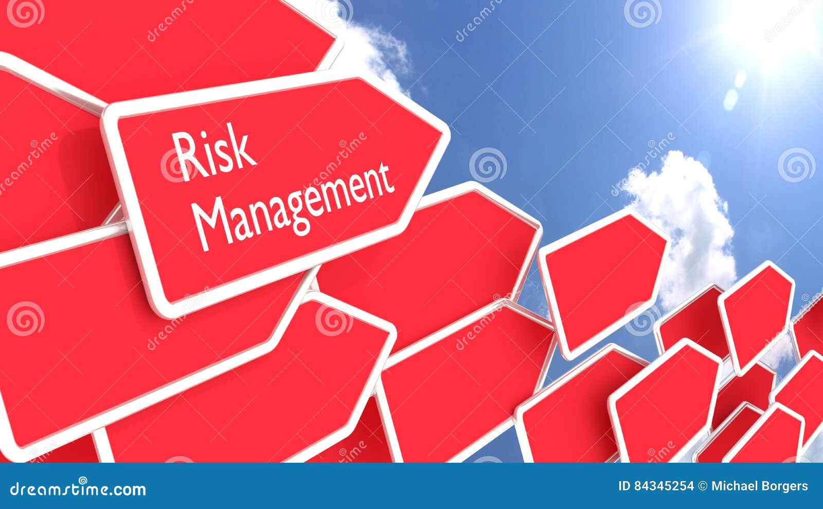 Risk Management Concept Arrows and Sunny Blue Sky Stock Illustration