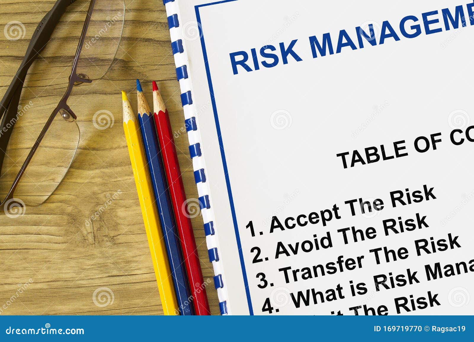 Risk Management with Cover Page Stock Photo - Image of material, study
