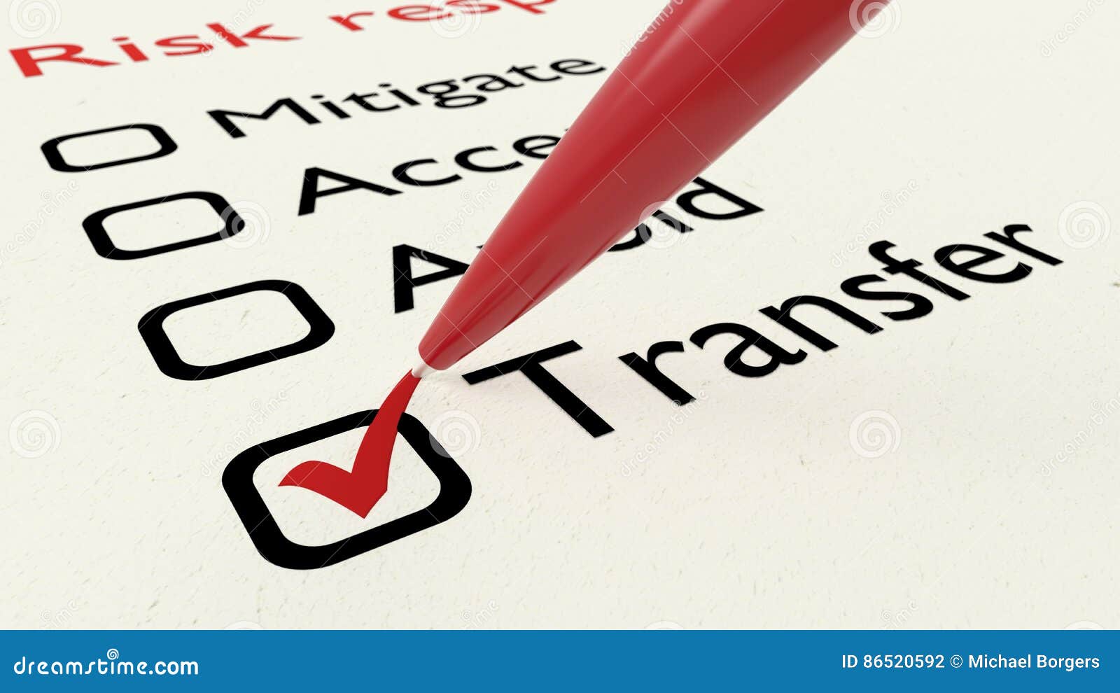 Risk Response Checklist with Red Ballpen Ticking Transfer Stock