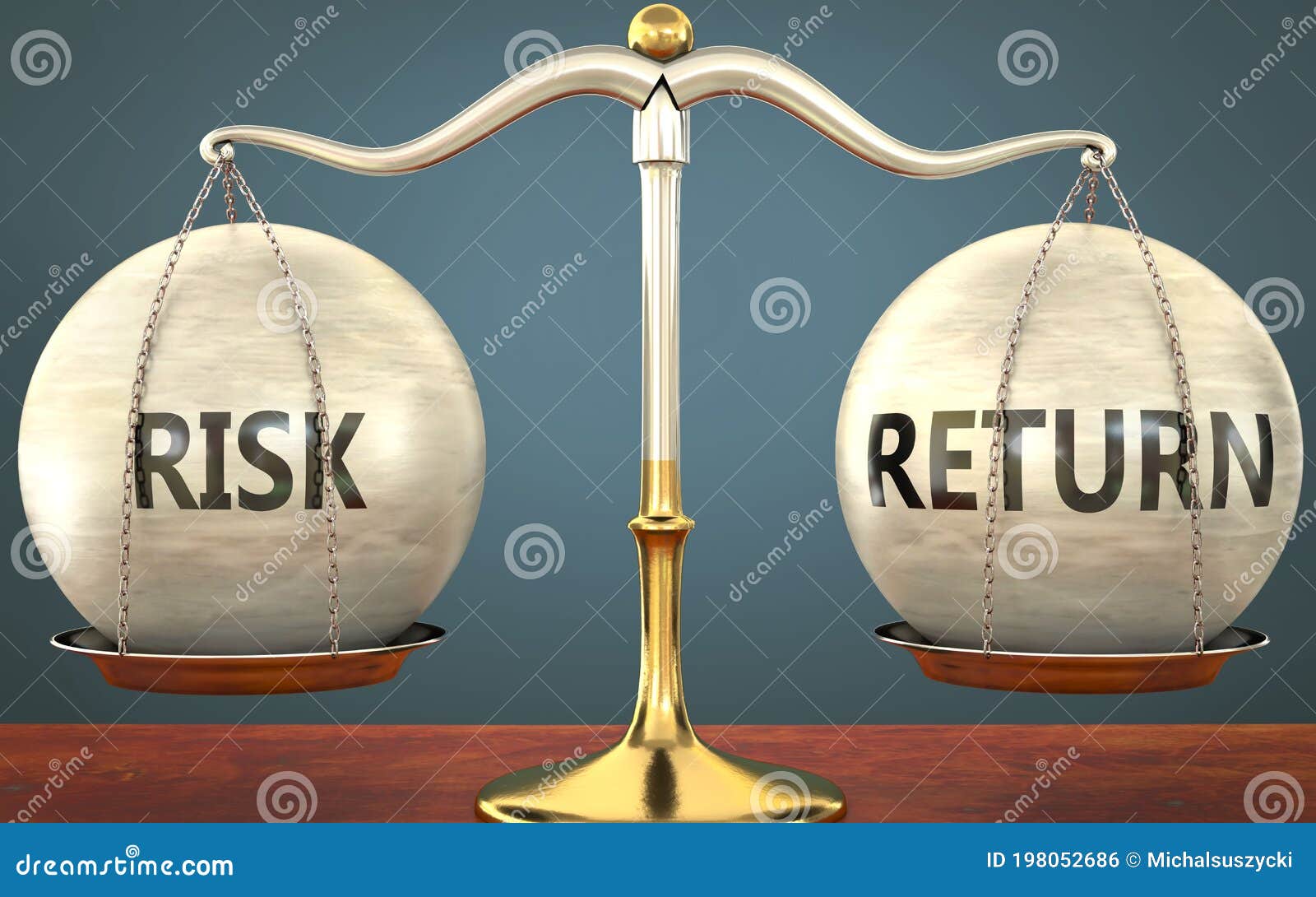 Risk and Return Staying in Balance - Pictured As a Metal Scale with