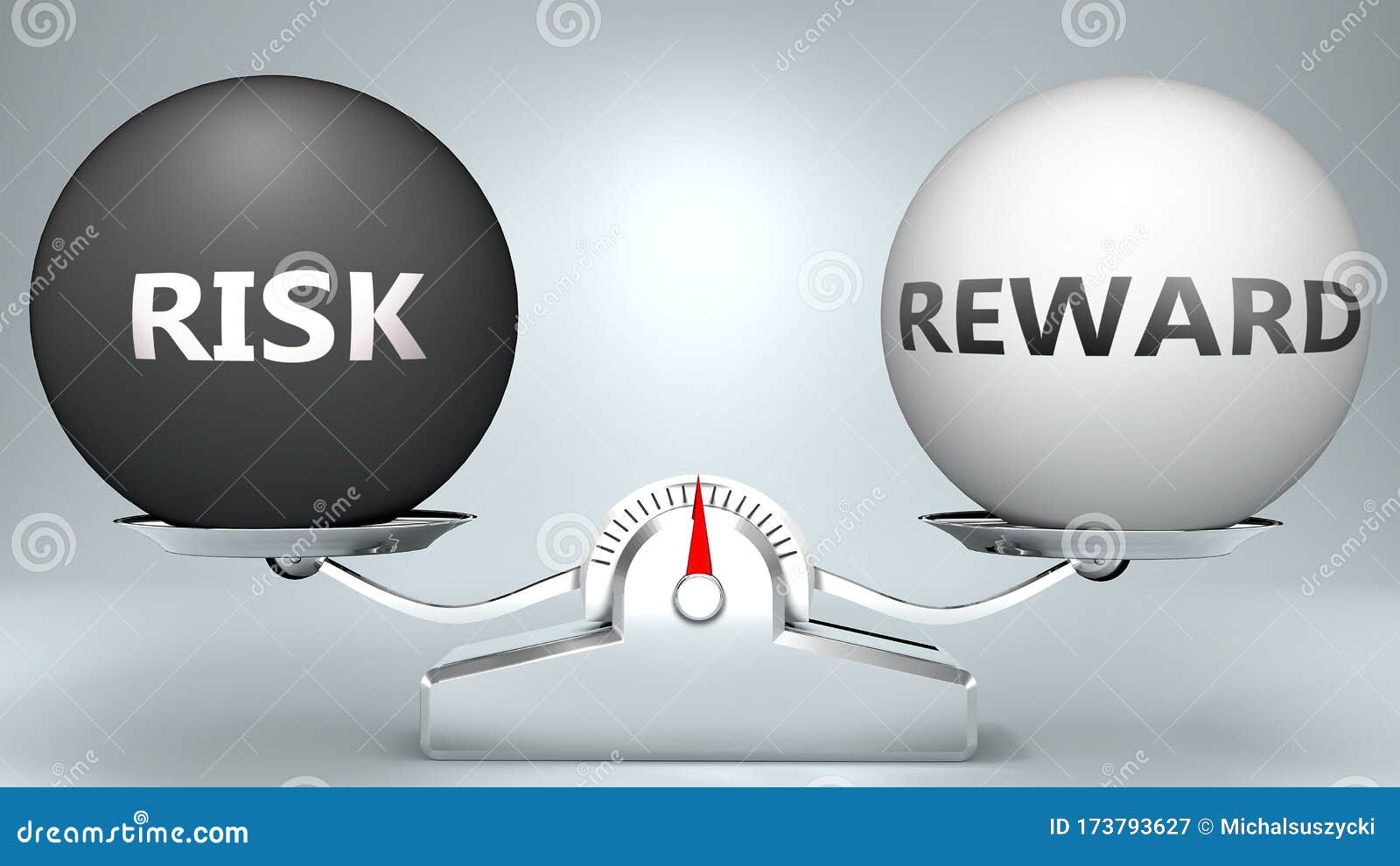 Risk and Reward in Balance - Pictured As a Scale and Words Risk, Reward