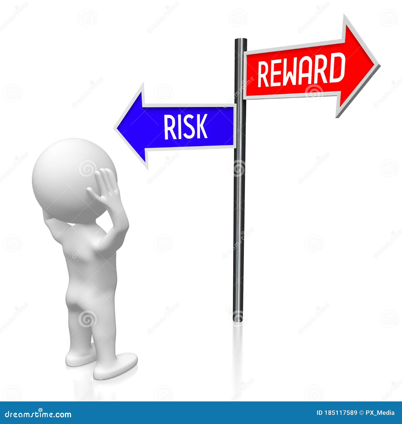 Risk and Reward - Signpost with Two Arrows, Cartoon Character Stock