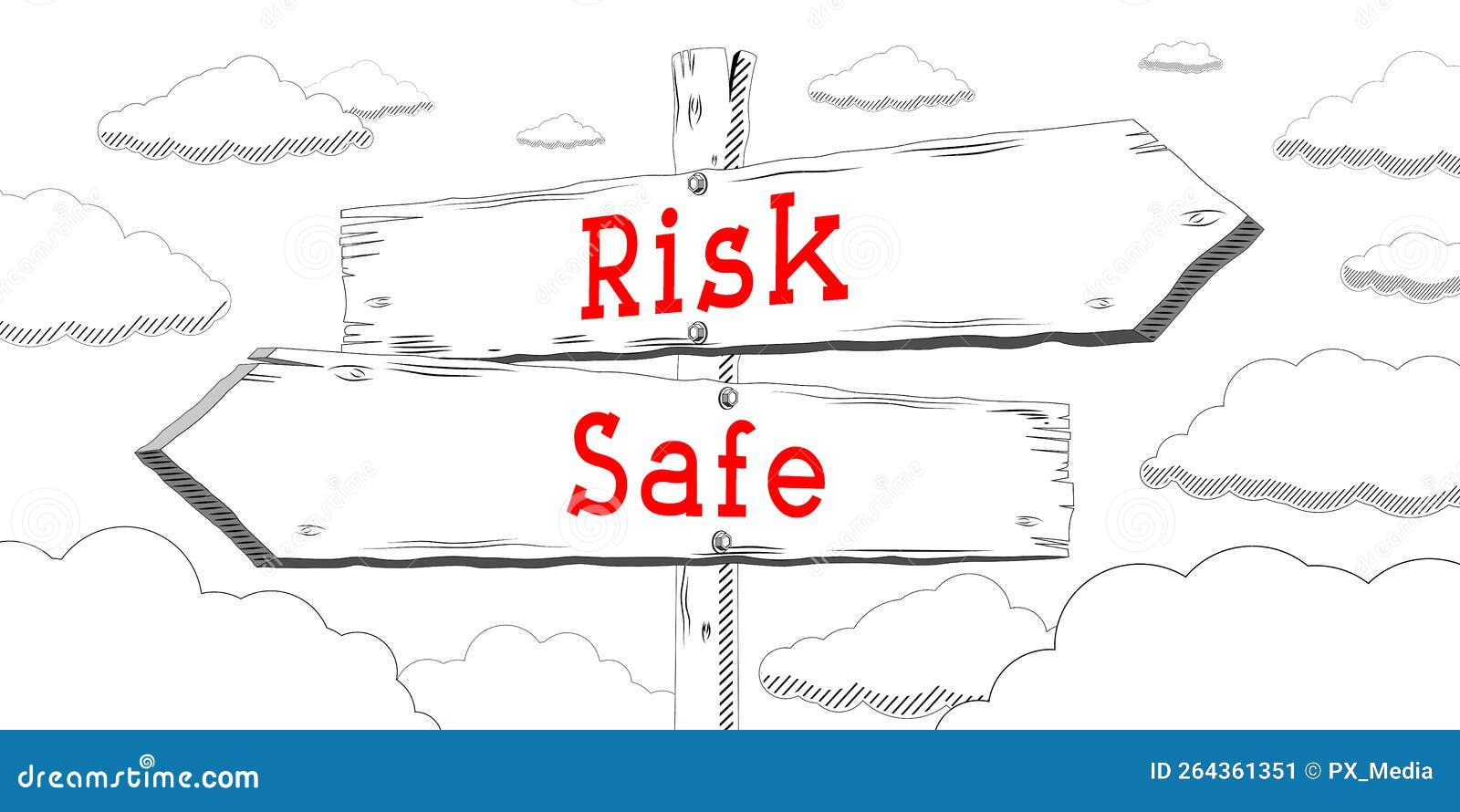 Risk, Safe - Outline Signpost with Two Arrows Stock Illustration