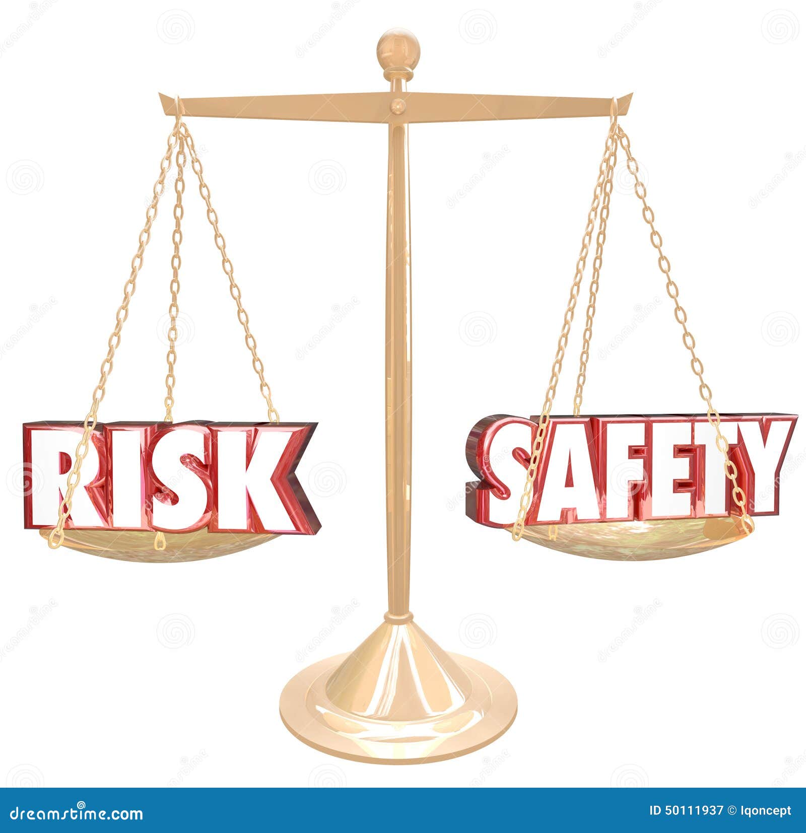Risk Vs Safety Words Balance Scale Comparing Danger Options Stock