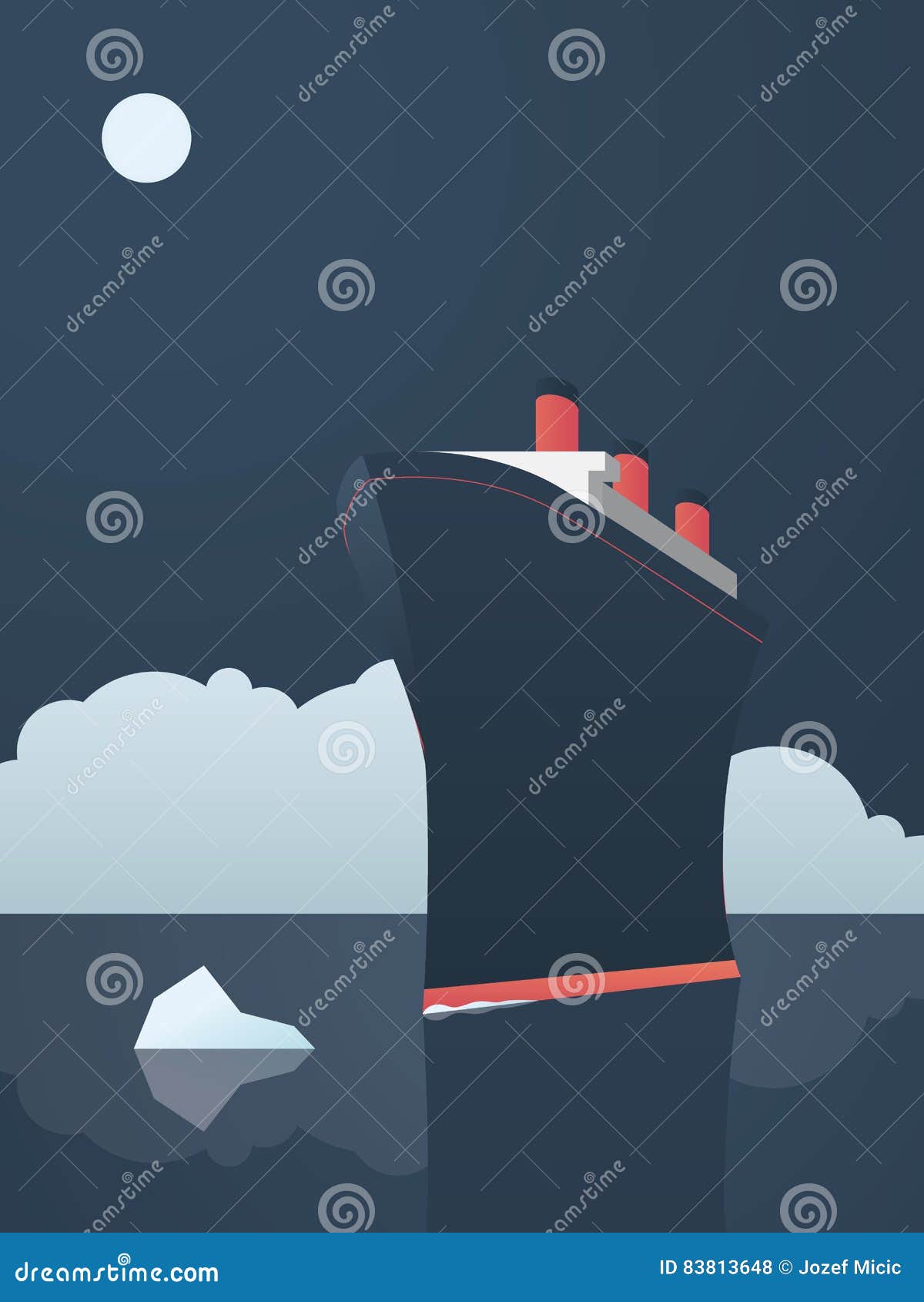 risky adventure exploration business concept. fearless explorer ship and icebergs in sea.