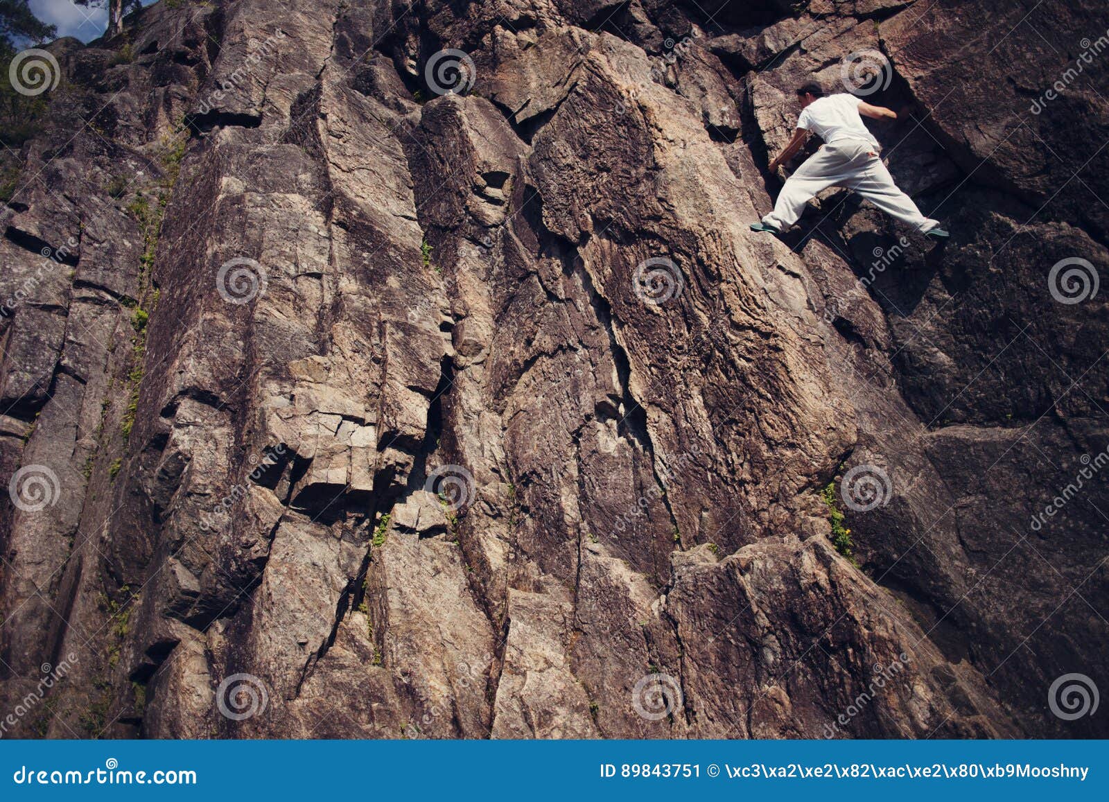 Risky Man Climbing Over Danger Mountain without Rope Stock Image Image of outdoors, experience